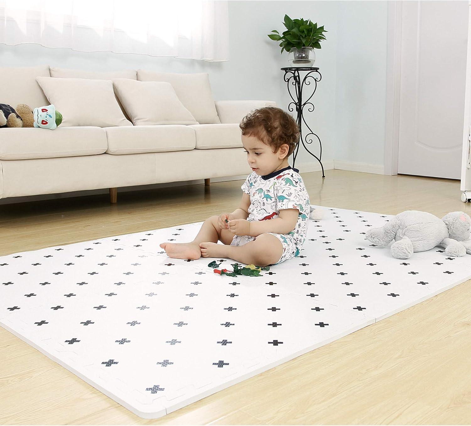 Extra Large White and Black Cross Foam Play Mat