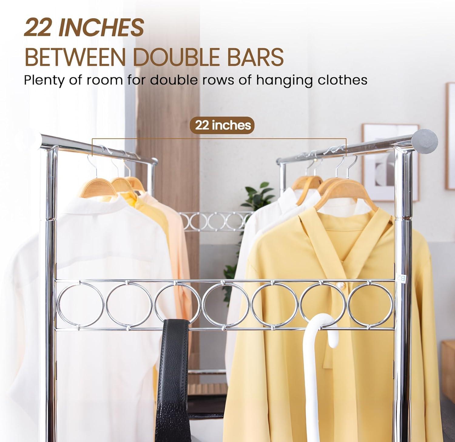 Baokaler Clothes Rack Heavy Duty Holds 600LBS Rolling Clothing Racks for Hanging Clothes Portable Clothes Rack Metal Clothing Rack with Wheels Collapsible & Commercial Garment Rack Heavy Duty