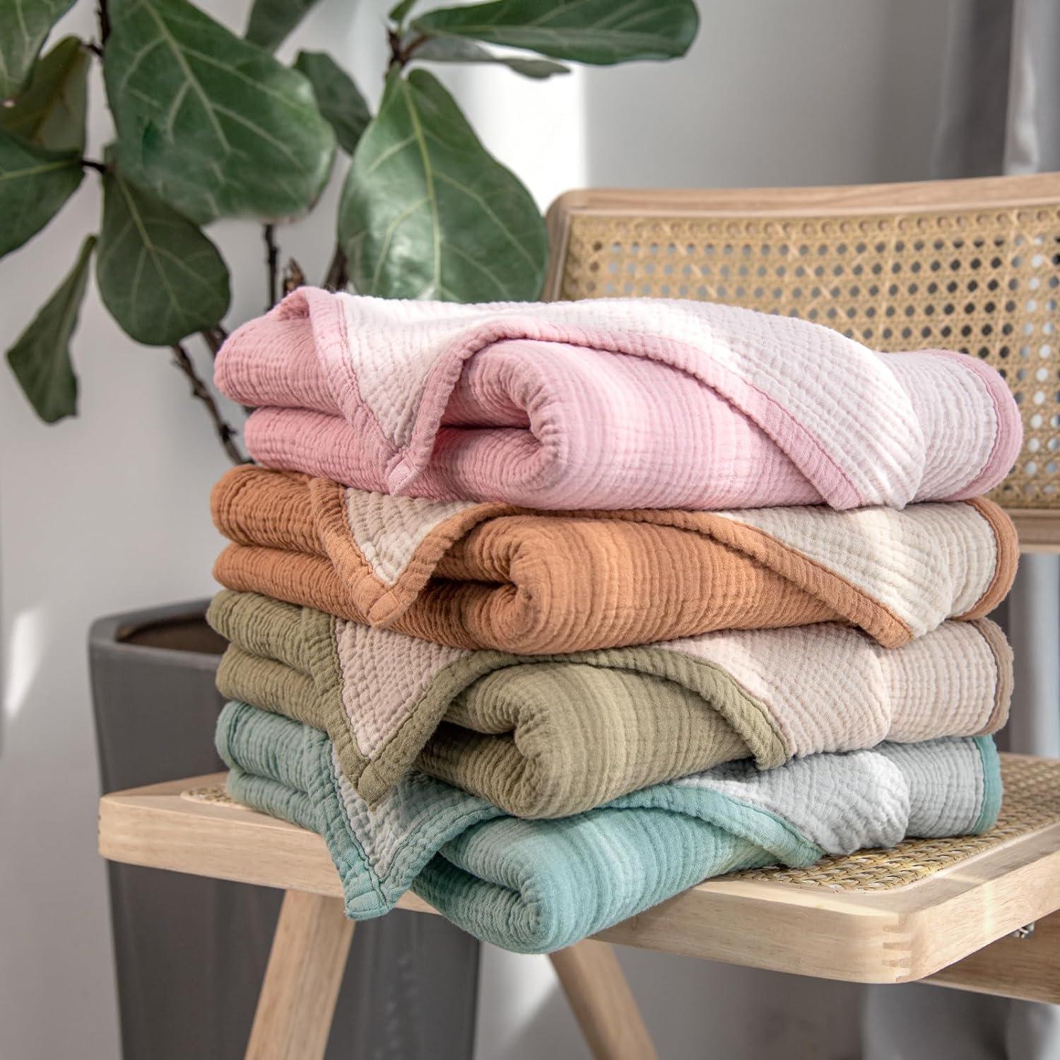 Lulu moon Swaddle Baby Blanket: Waffle Blanket with Satin Trim - Soft Breathable Toddler Blanket Perfect for Nursing Cover and Playtime - Cotton Crib Blanket for Daytime Naps 40"x36"(Sage)
