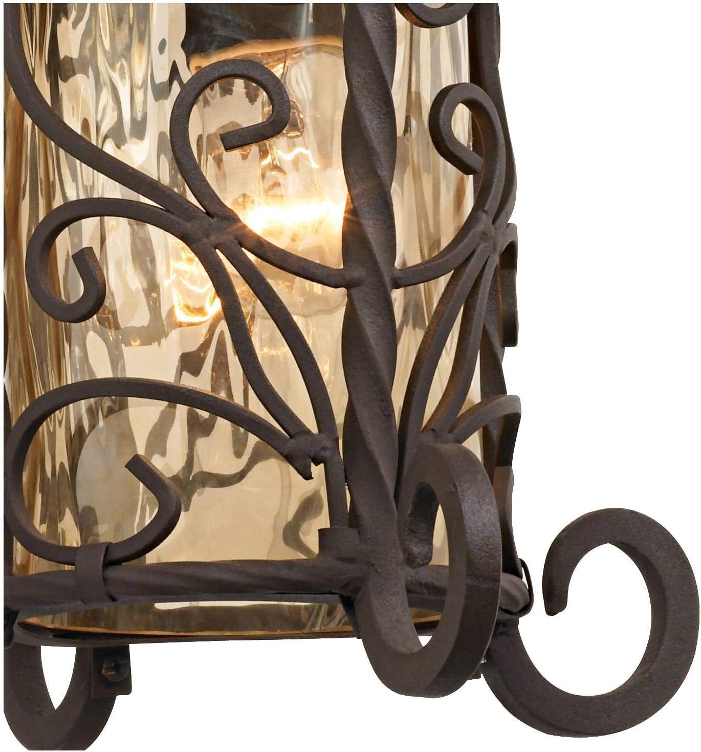 John Timberland Casa Seville Vintage Rustic Outdoor Wall Light Fixture Dark Walnut Scroll 13 1/4" Champagne Hammered Glass for Post Exterior Barn Deck