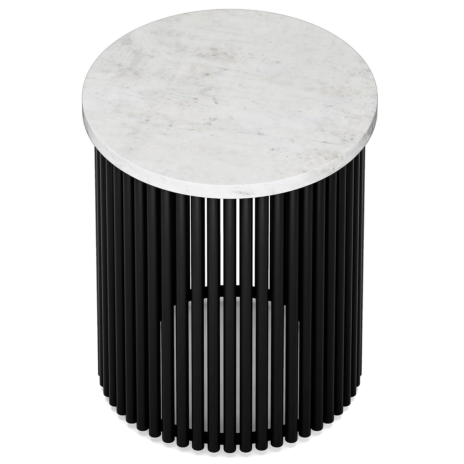 Simpli Home Demy 18"W Genuine Marble Industrial End Table with Slatted Metal Base, Assembled