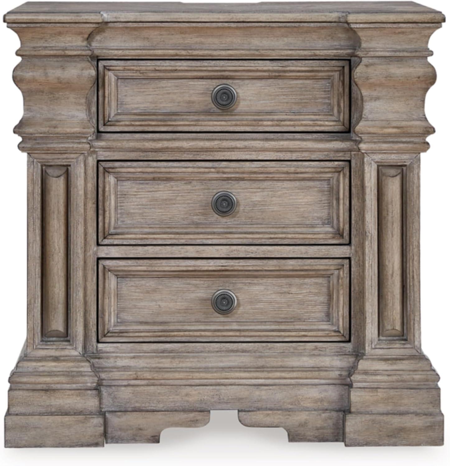 Light Grayish Brown Traditional 3-Drawer Nightstand with USB Charging