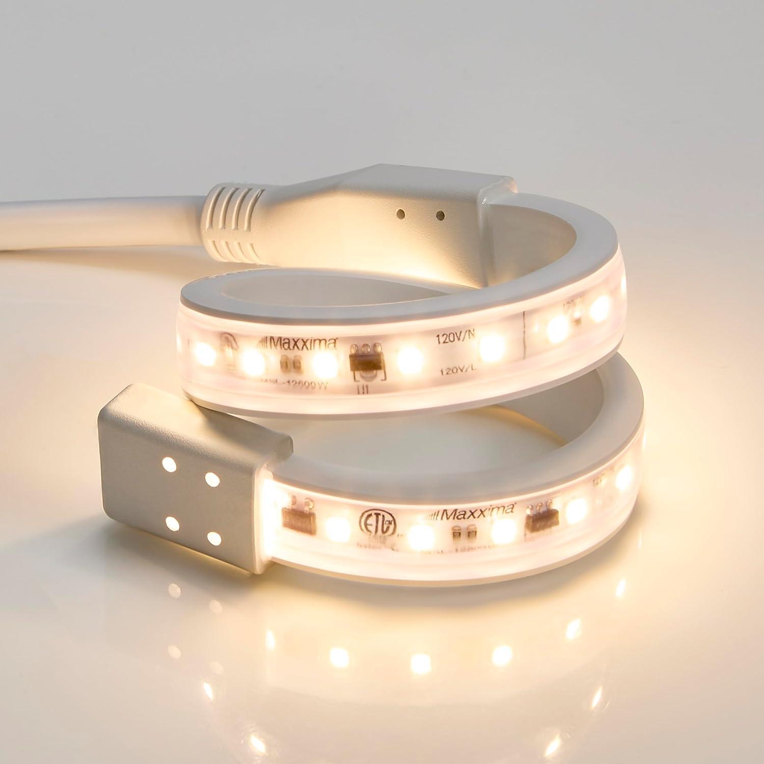 Maxxima 36 in. LED Under Cabinet Strip Light, Hardwired, 1380 Lumens, 3000K Warm White, 120V White Cove Light