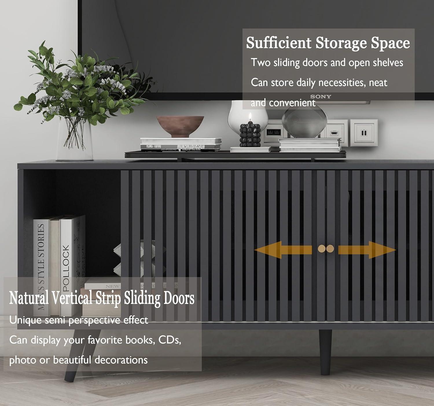 George Oliver Modern TV Stand for Televisions up to 70 Inches, with Sliding Doors and Storage, Television Stands, TV Consoles, Media Consoles for Living Room
