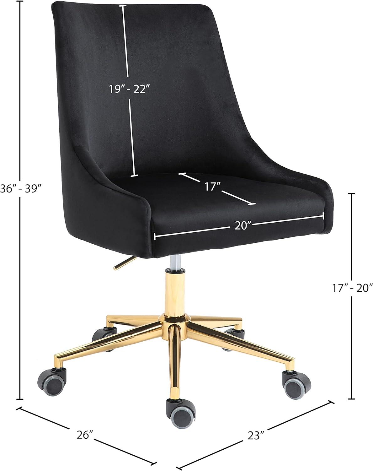 Karina Black Velvet and Gold Adjustable Office Chair