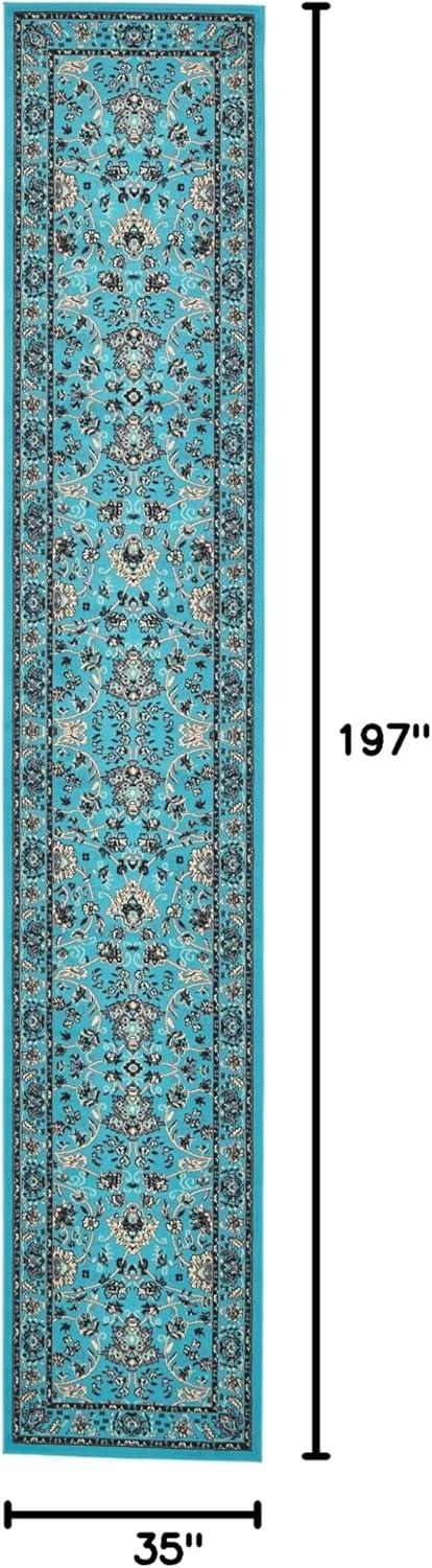 Turquoise and Ivory Synthetic Reversible Runner Rug