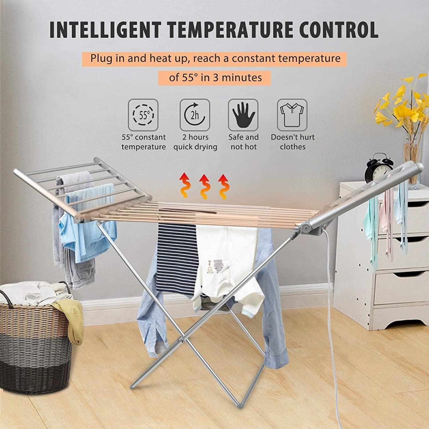 Heated Clothes Drying Rack, Folding Electric Clothes Drying Rack, Collapsible Laundry Drying Rack, Free-Standing Heating Garment Dryer Towel Rail Space Saving for Home Indoor/Outdoor