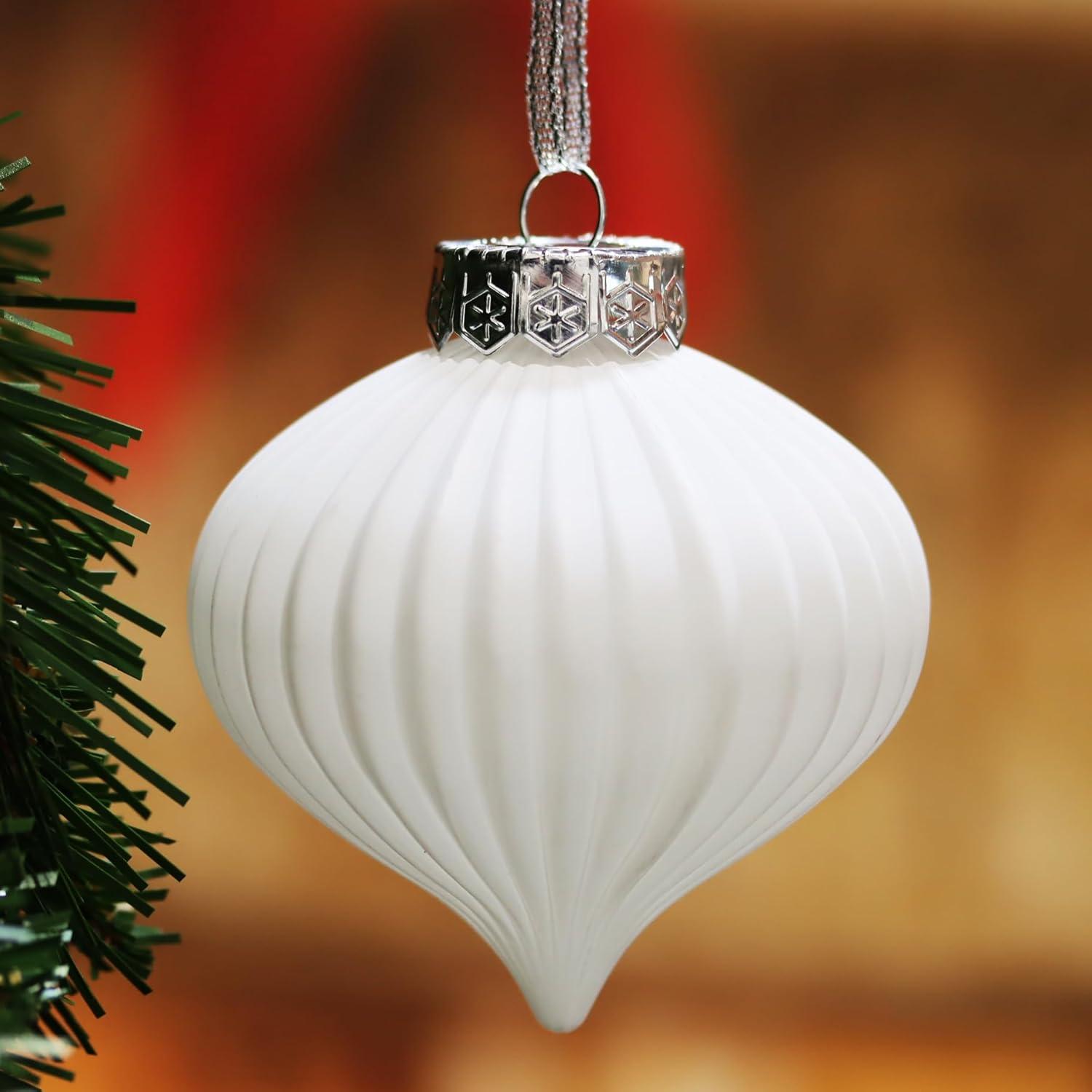 White and Silver Shatterproof Plastic Christmas Ornament Set