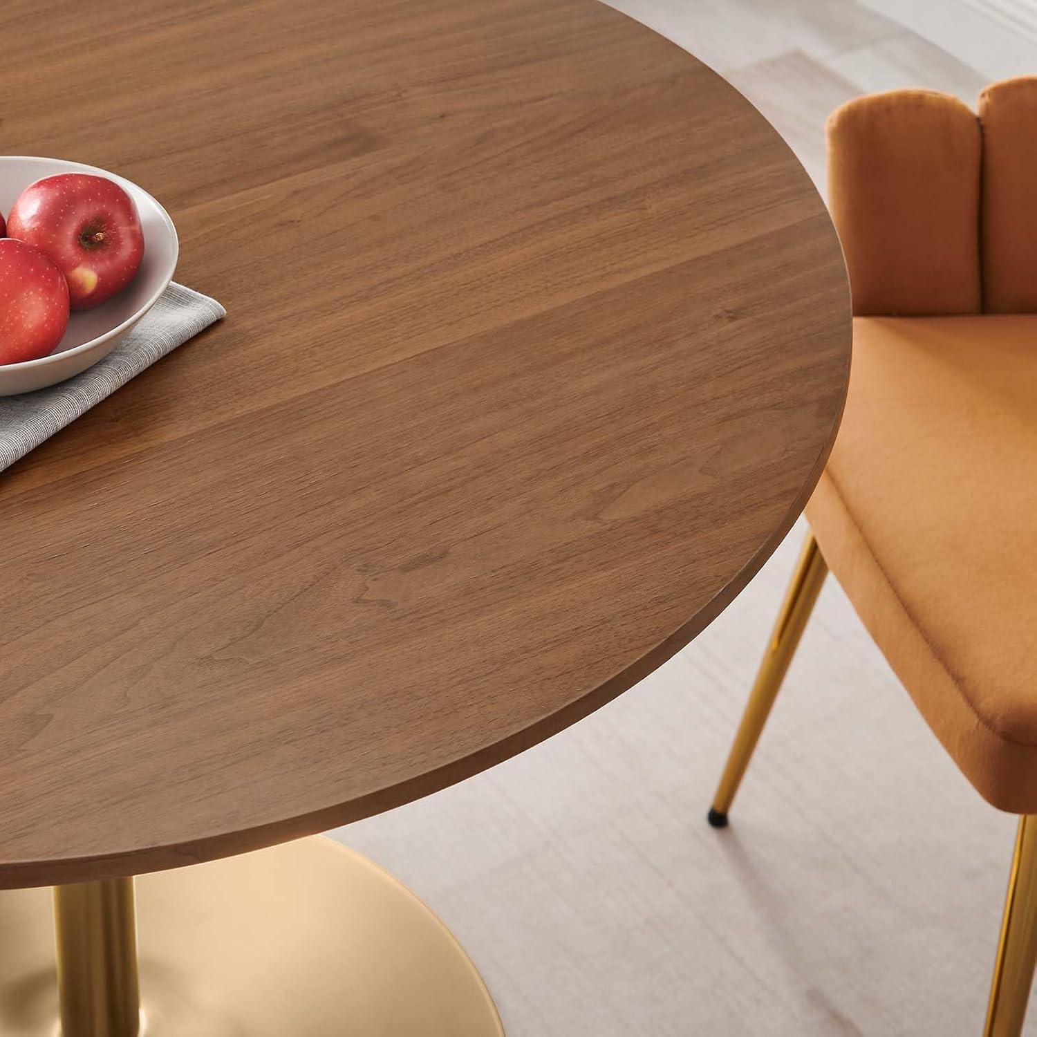 Gold Walnut Round Mid-Century Modern Dining Table