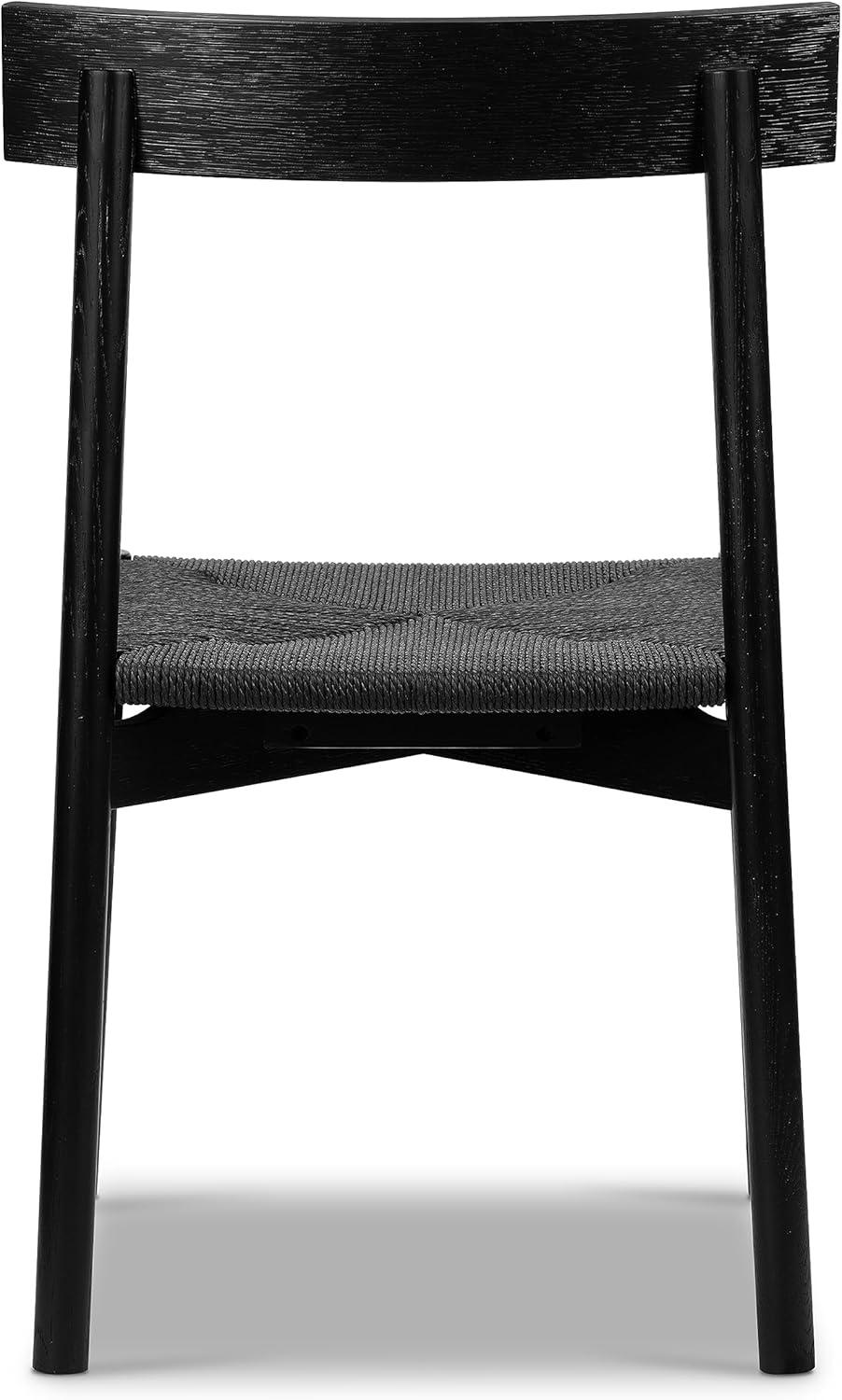 Pitch Black Solid Wood Dining Chair with Woven Seat