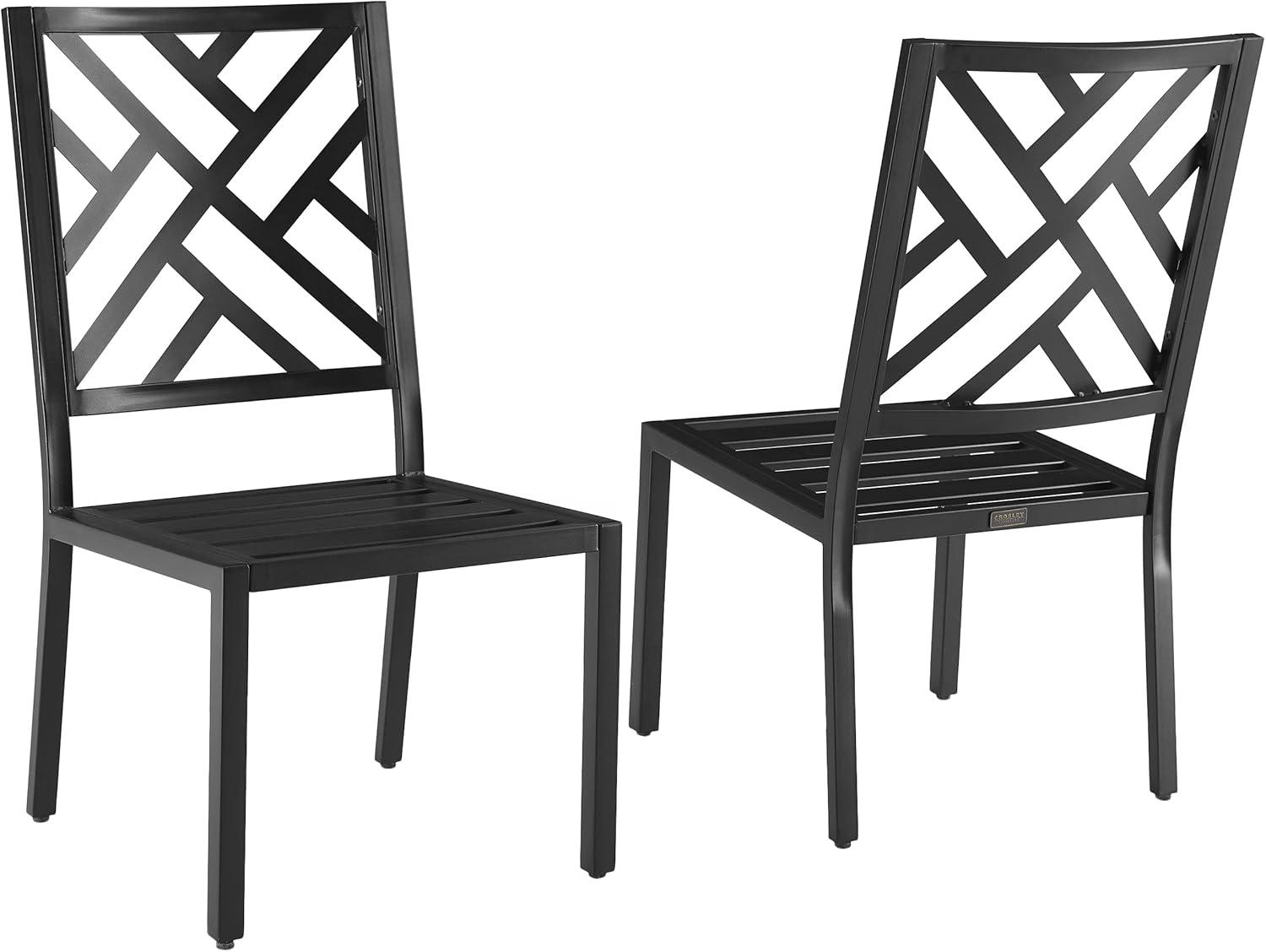 Matte Black Metal Outdoor Dining Chairs with Cushions, Set of 2