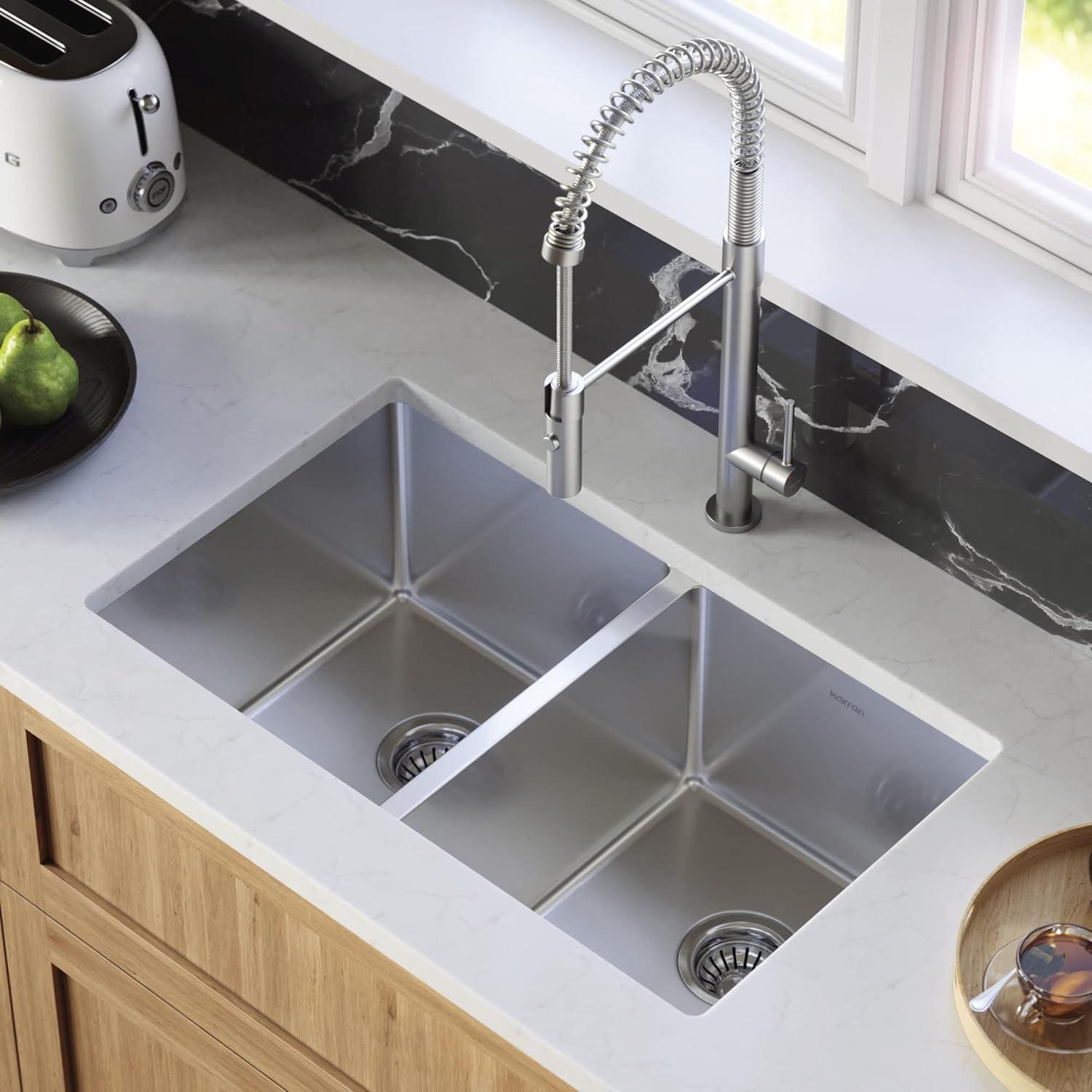 Karran 16-Gauge Stainless Steel 30'' X 18'' 50/50 Double Bowl Undermount Kitchen Sink Kit