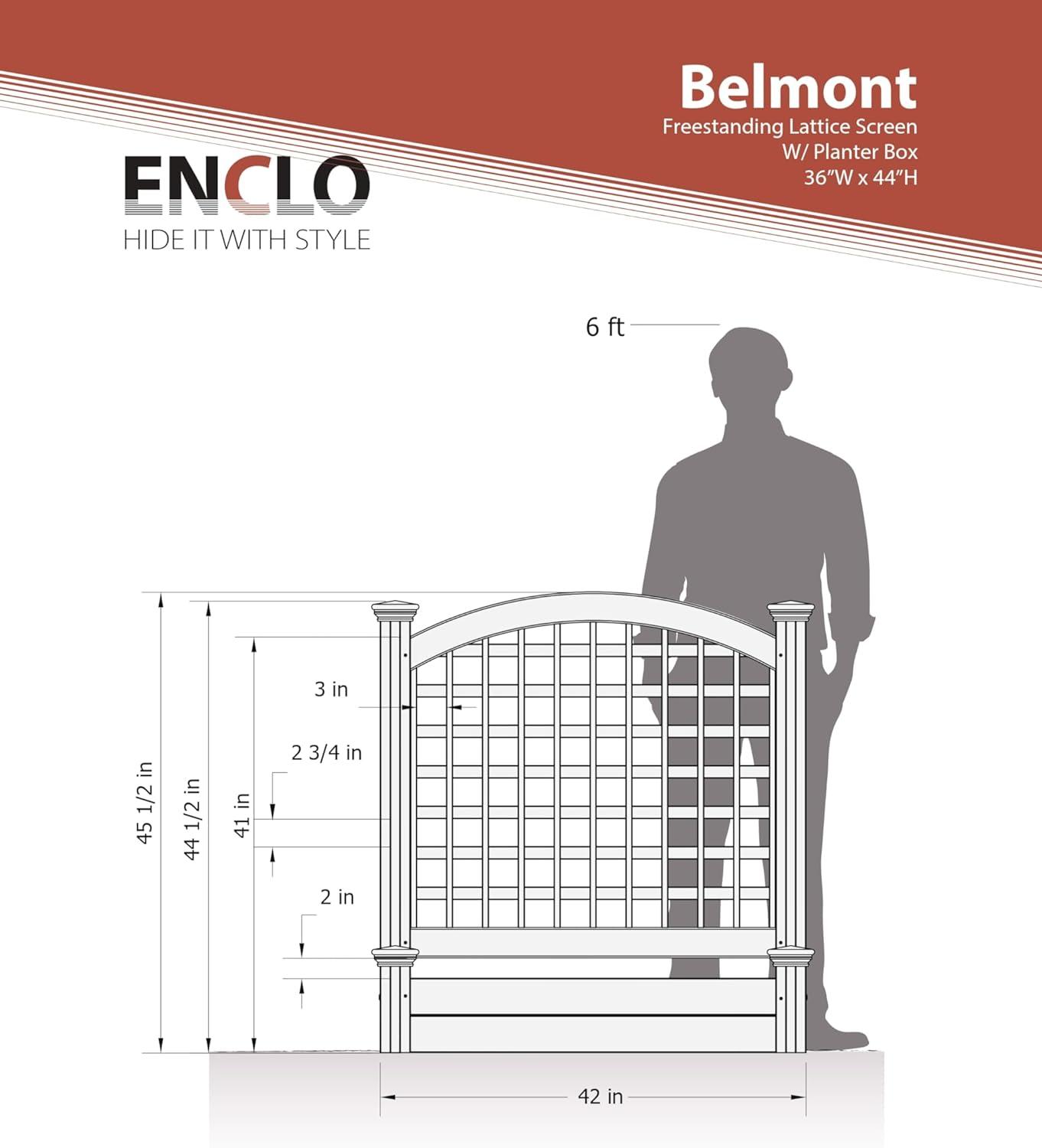 Enclo Privacy Screens EC18032 Belmont Outdoor Freestanding Lattice Fence Screen w/ Planter Box (45 1/2”H x 42”W x 14 7/8”L)