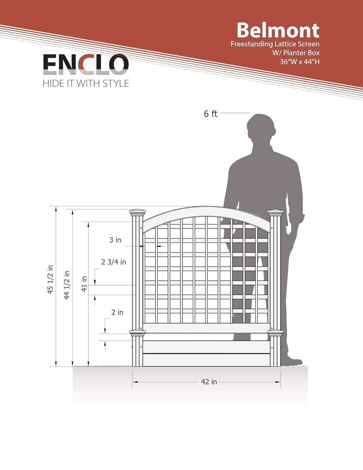 44in H x 46in W x 9.5in L (1 Screen w/ Planter) Freestanding Enclo Florence Ash Color Privacy Fence Screen with Planter Box, Outdoor Vinyl Privacy Screen Panel for Patio & Air Conditioner, EC18007