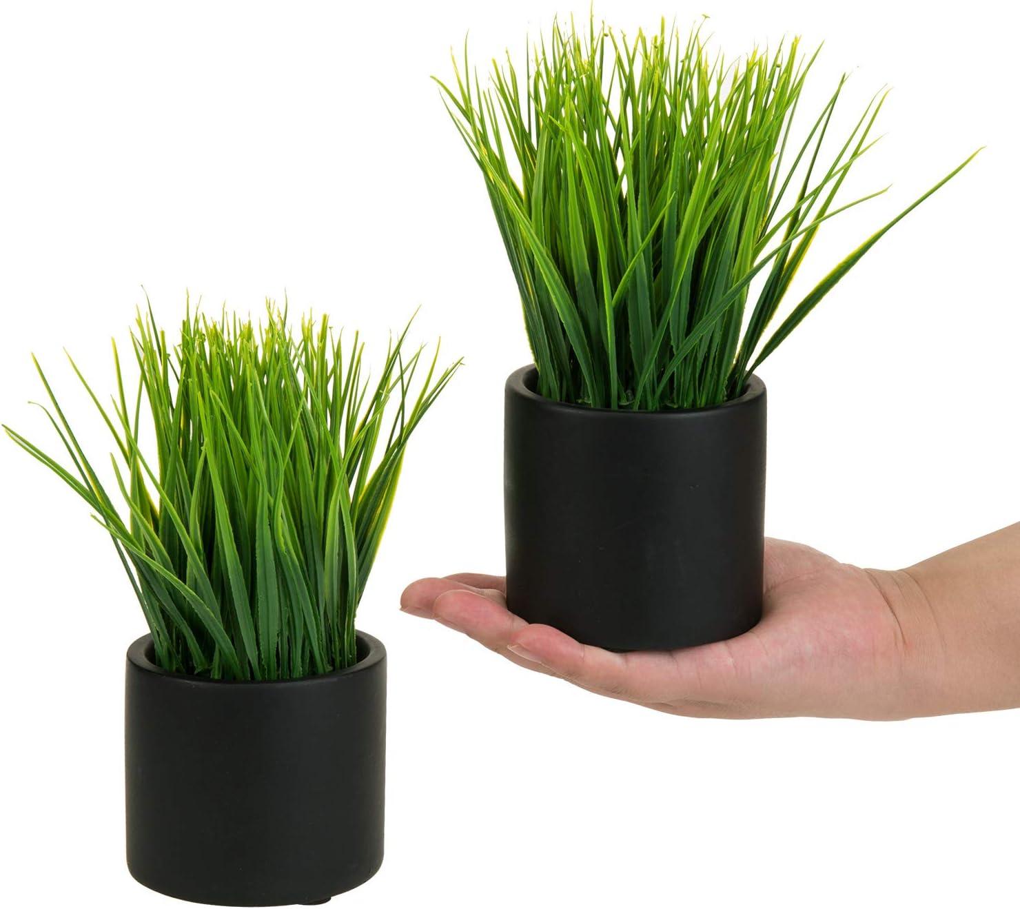 7.87'' Faux Grass in Cement Pot