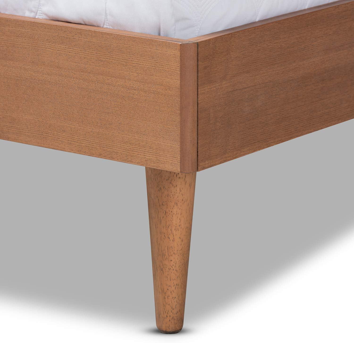 Queen Rina Wood Platform Bed with Headboard Ash Walnut - Baxton Studio: Mid-Century Modern Design, Synthetic Rattan Panel