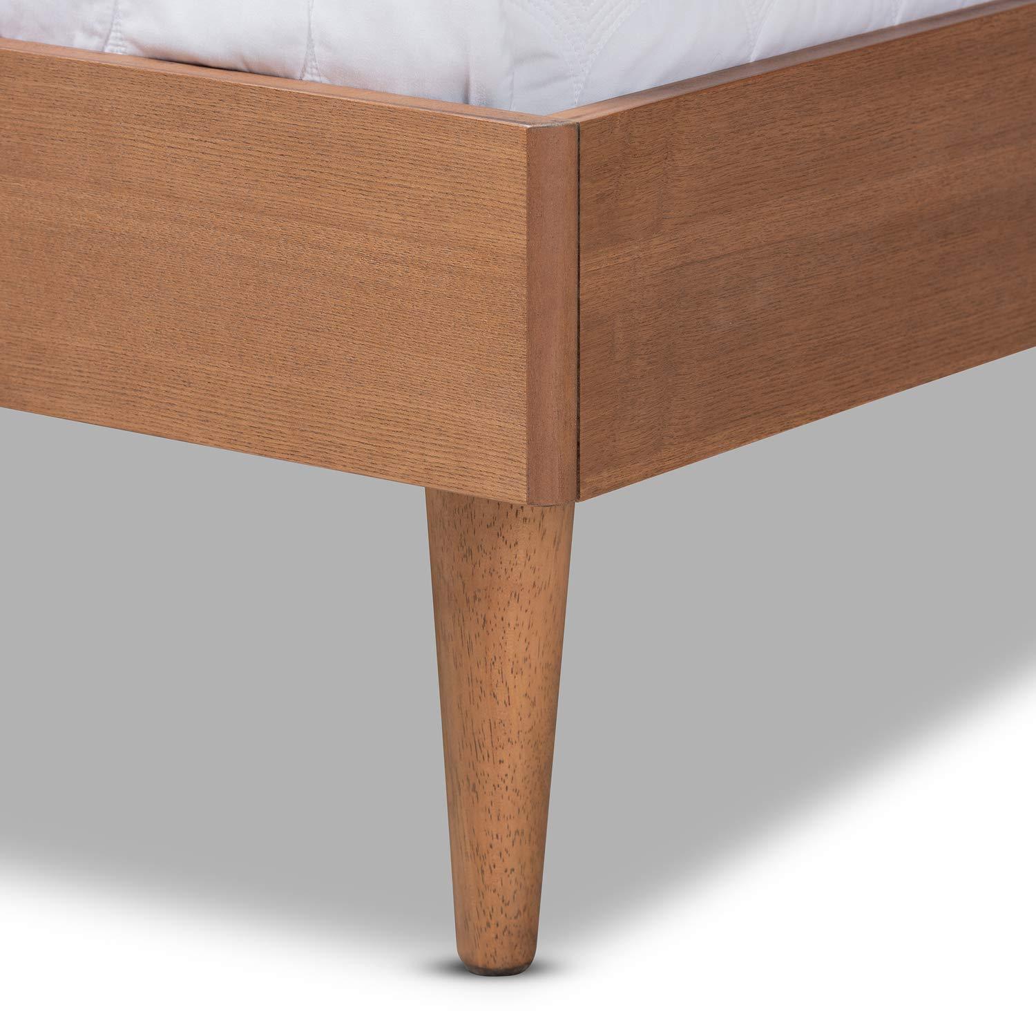 Queen Rina Wood Platform Bed with Headboard Ash Walnut - Baxton Studio: Mid-Century Modern Design, Synthetic Rattan Panel
