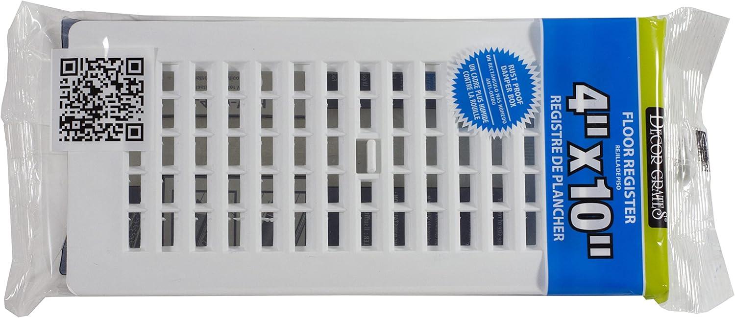 Decor Grates PL410-WH 4-Inch by 10-Inch Plastic Floor Register, White