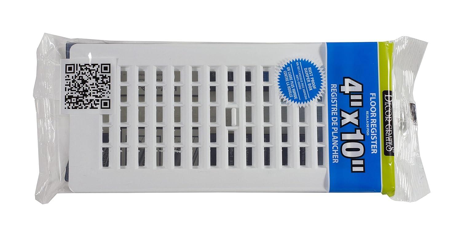 Decor Grates PL410-WH 4-Inch by 10-Inch Plastic Floor Register, White
