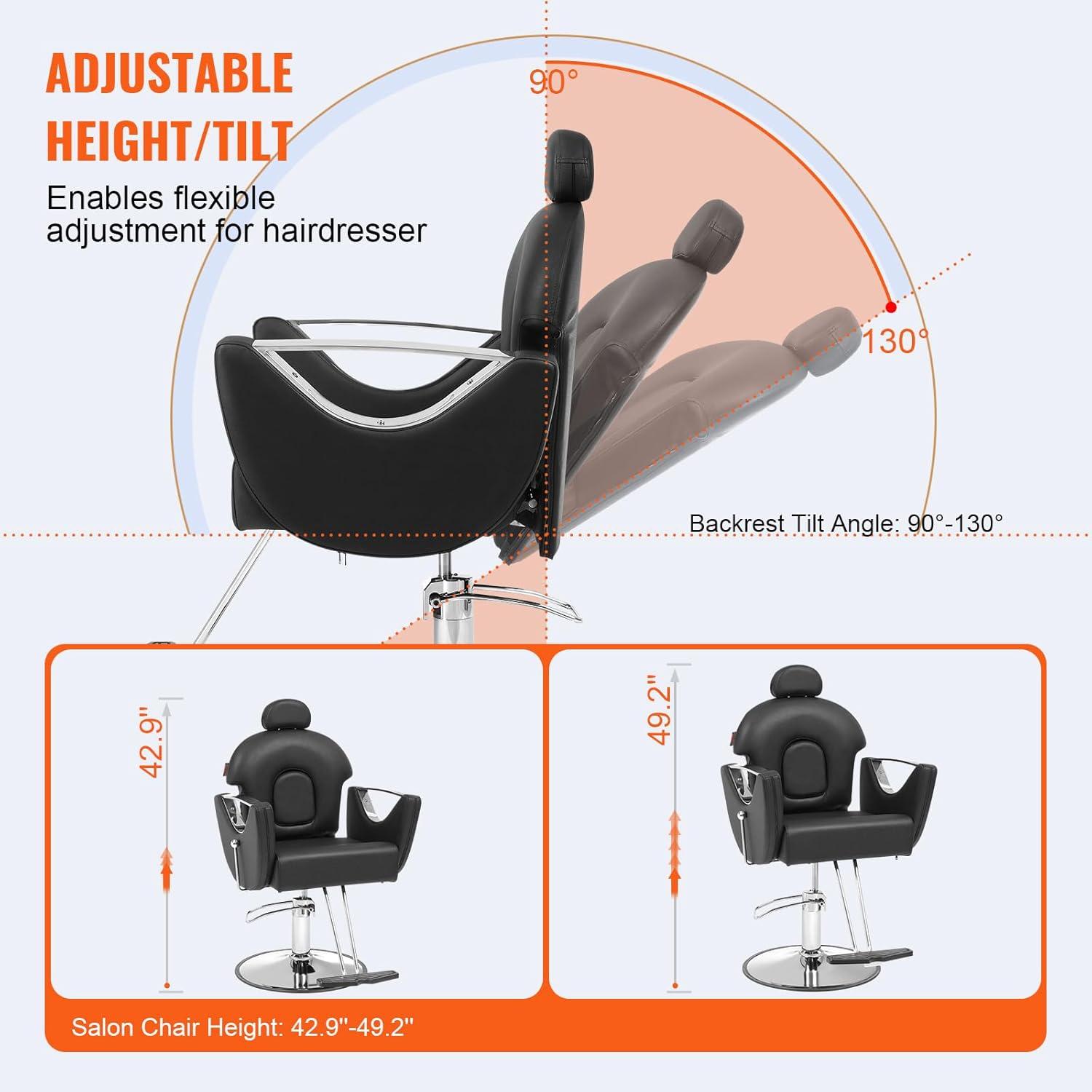 Salon Chair, Hydraulic Recliner Barber Chair for Hair Stylist, 360 Deg Swivel Reclining Salon Chair, Black - 330 lbs