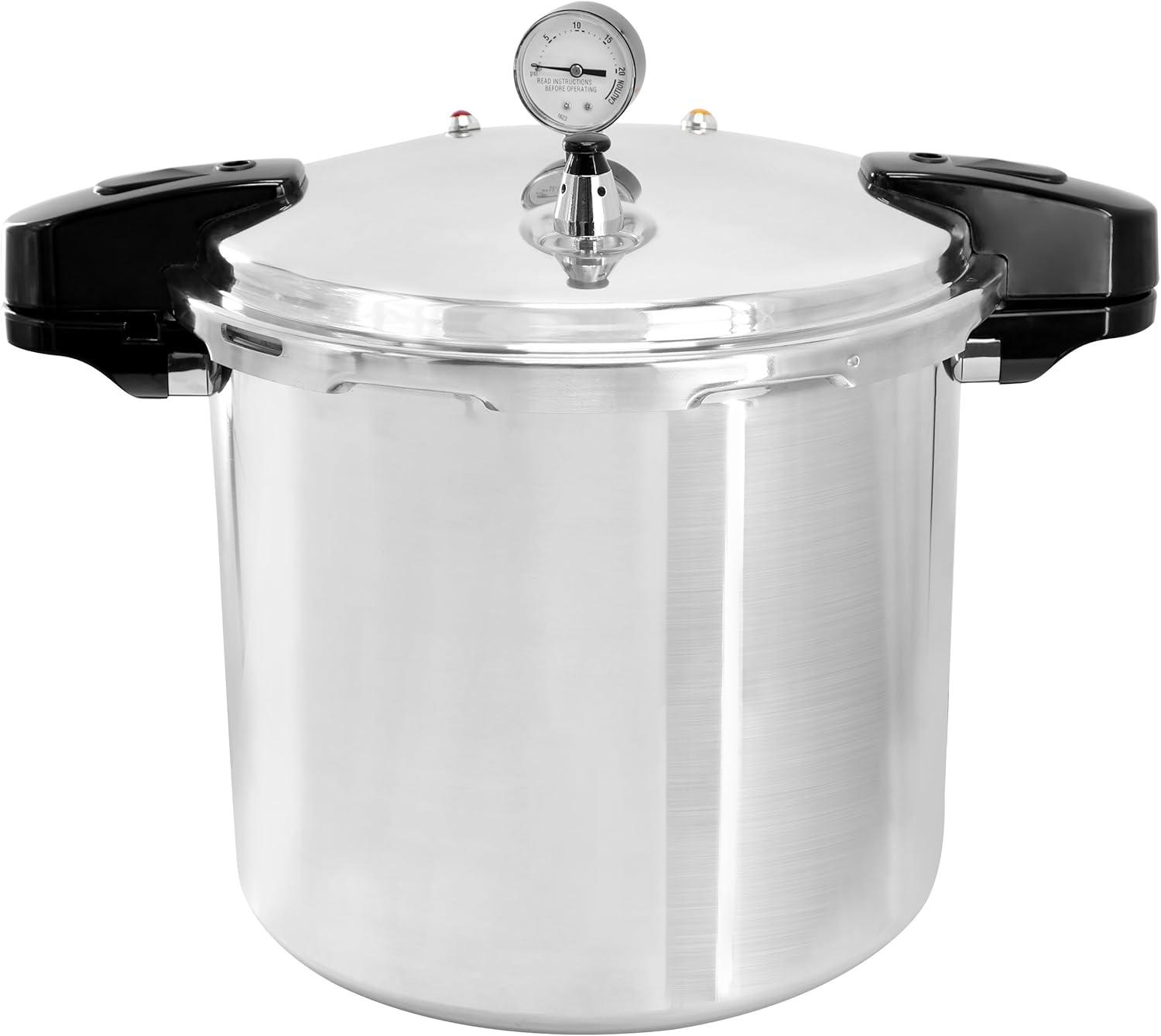 MegaChef 24qt Large Aluminum Stovetop Pressure Cooker/Canner for Induction and Gas Stove-Tops Silver