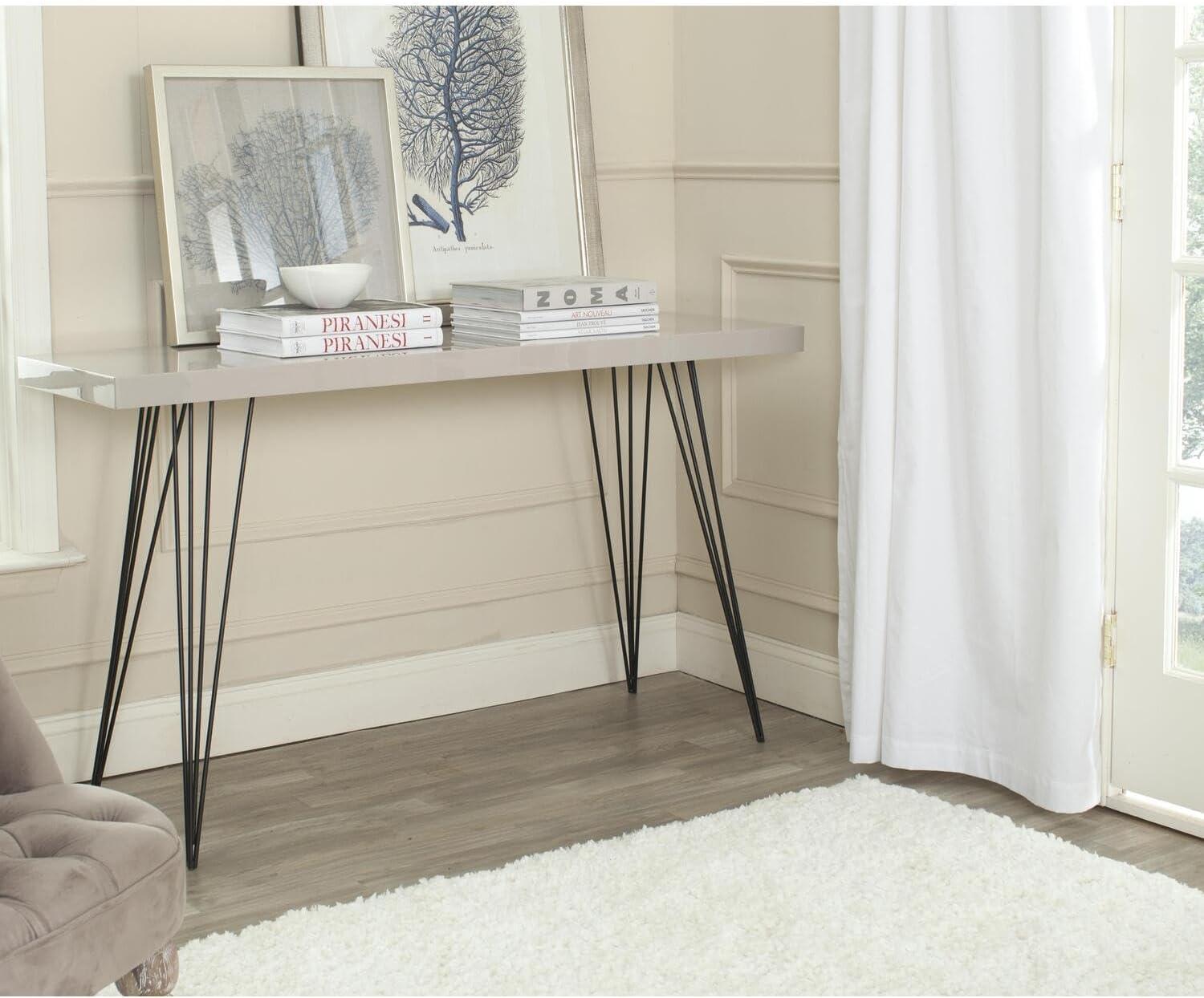 Transitional Black and White Metal Wood Console Table with Storage