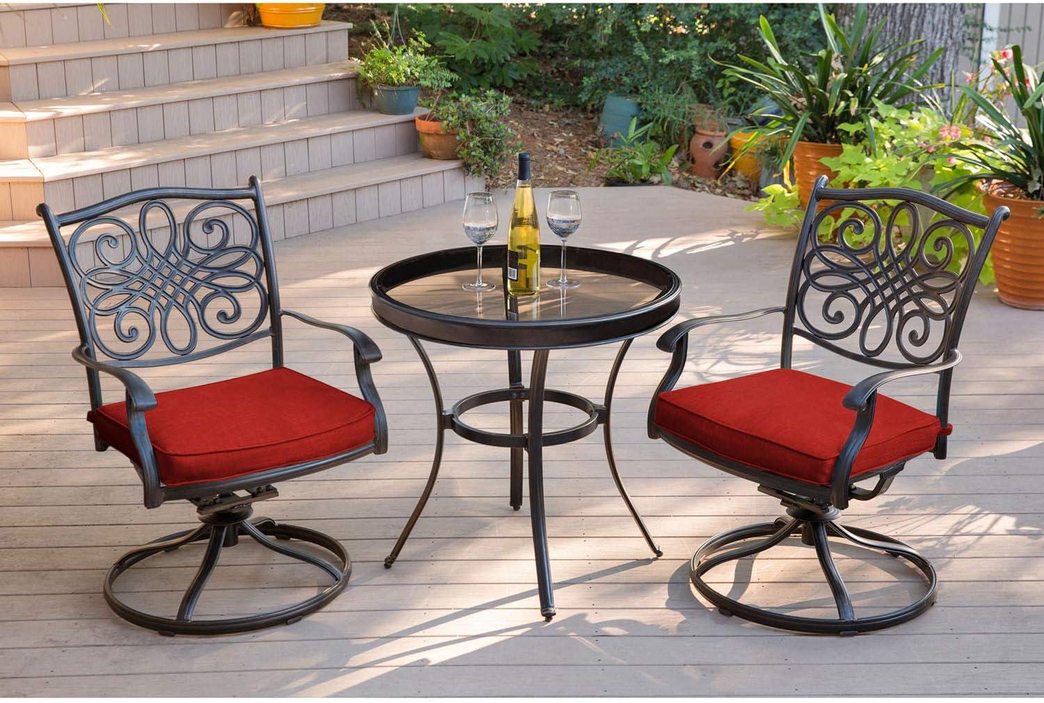 Bronze Cast Aluminum 3-Piece Patio Bistro Set with Red Cushions