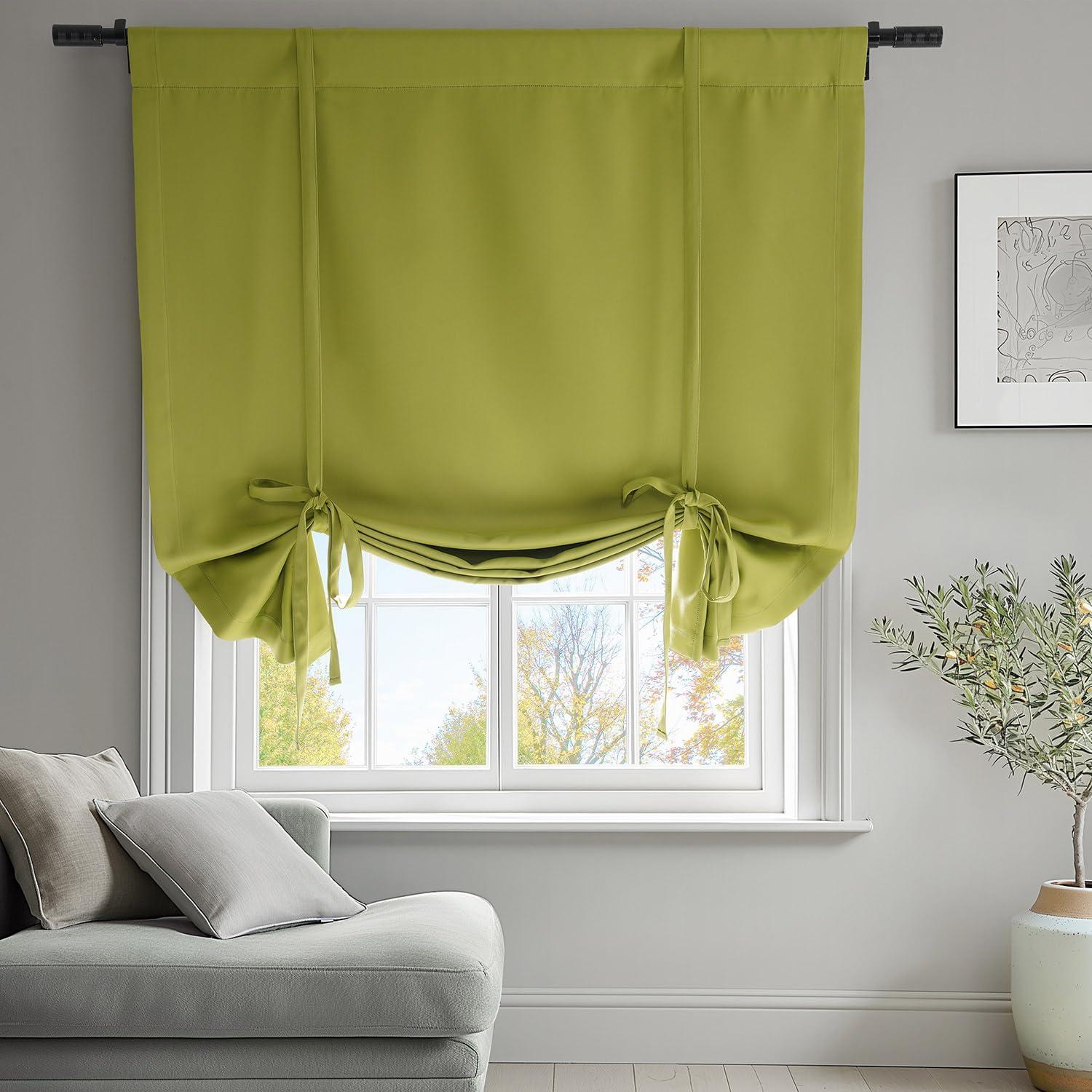 Moss Green Polyester Blackout Tie-Up Curtain Panel 46" x 63"