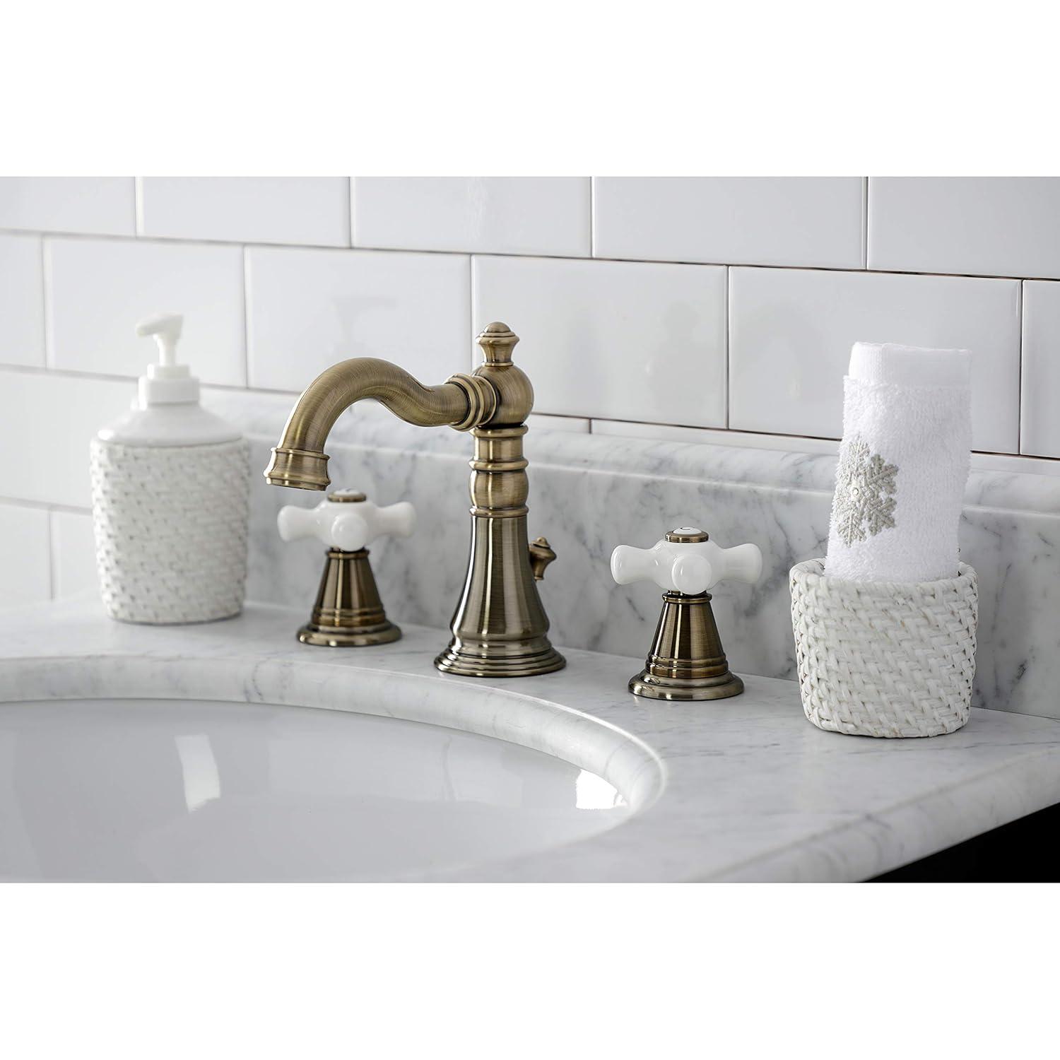 Kingston Brass Kingston Brass American Classic Two-Handle 3-Hole Deck Mount Widespread Bathroom Faucet with Pop-Up Drain FSC19733APX