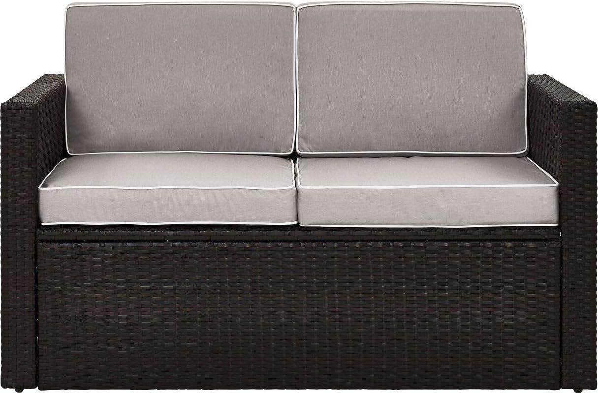 Palm Harbor Outdoor Wicker Sofa In Brown with Gray Cushions - Crosley: All-Weather, Fade-Resistant Patio Furniture