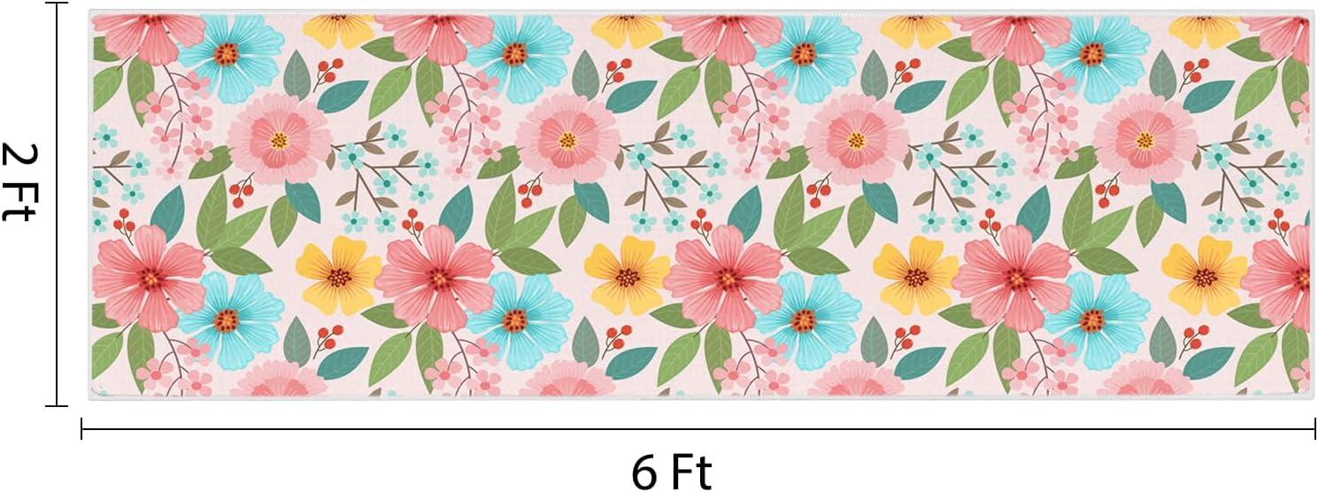 Elegant Floral Rug Hallway Runner Rug- 2 x 6 ft,Non Slip Washable Runner Rugs with Rubber Backing Soft Flowers Carpet Runner for Bedroom Kitchen Dining Room Laundry-Pink