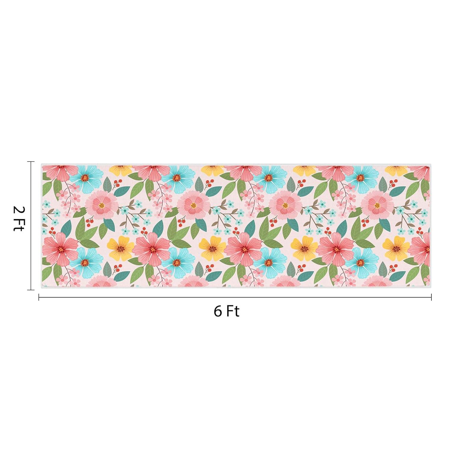 Elegant Floral Rug Hallway Runner Rug- 2 x 6 ft,Non Slip Washable Runner Rugs with Rubber Backing Soft Flowers Carpet Runner for Bedroom Kitchen Dining Room Laundry-Pink