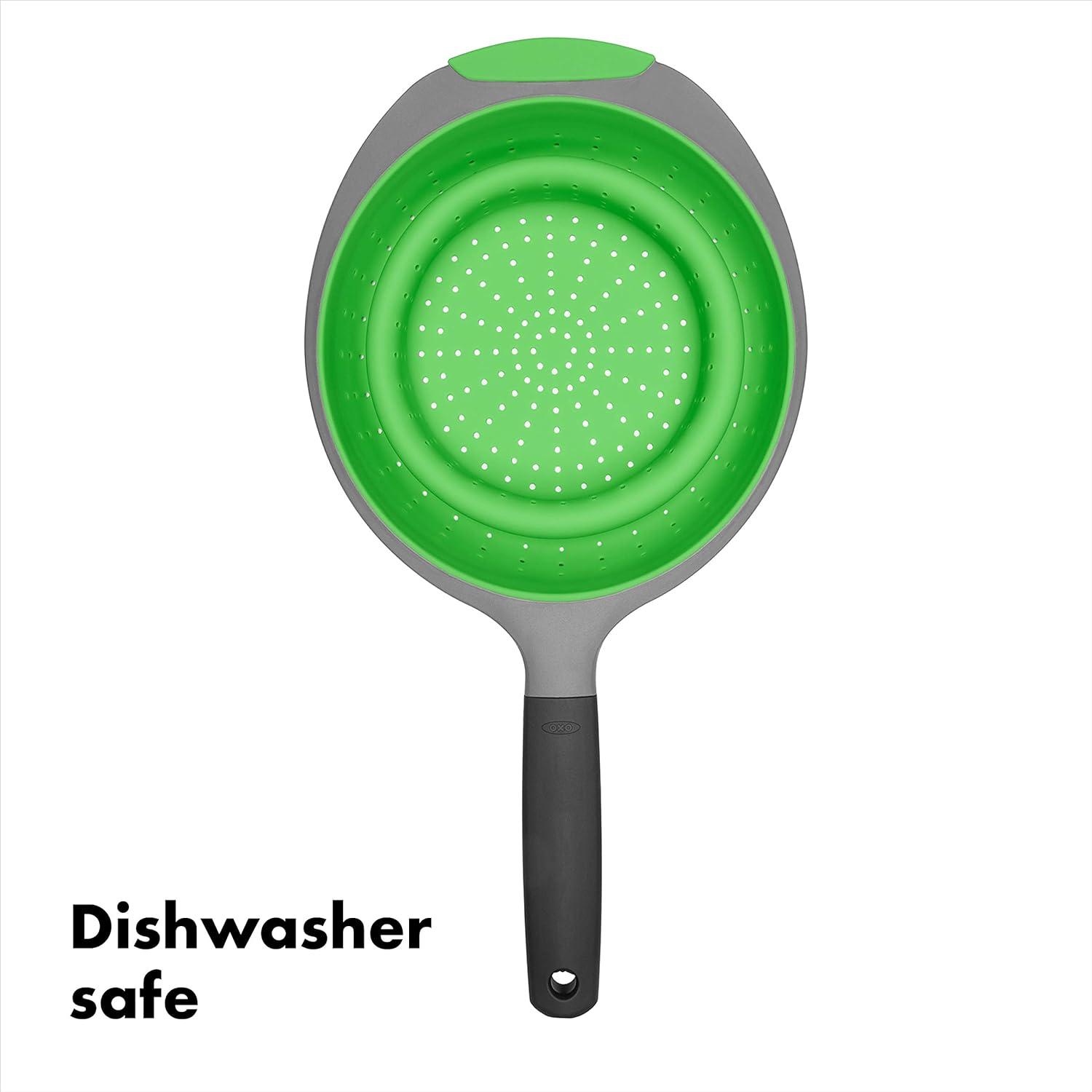 Green Silicone Collapsible 2-Quart Strainer with Non-Slip Handles