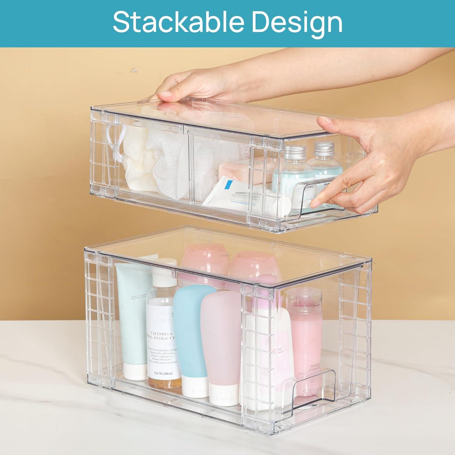 Clear Stackable Acrylic Storage Drawers with Handles, 4 Pack