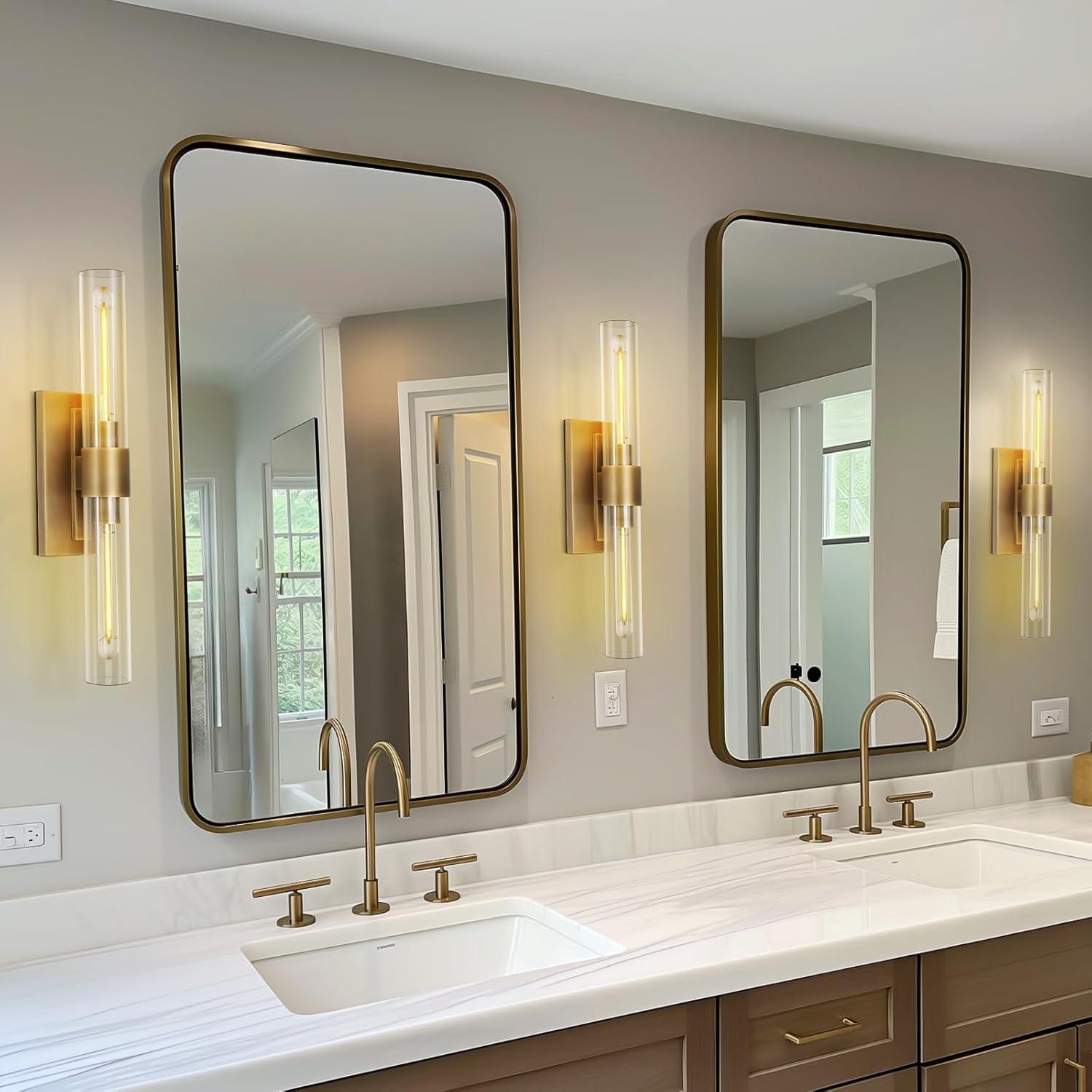 Mailus Wall Sconces, 22.8" Industrial-Chic Dual Glass Cylinder Wall Sconce(Set of 2)