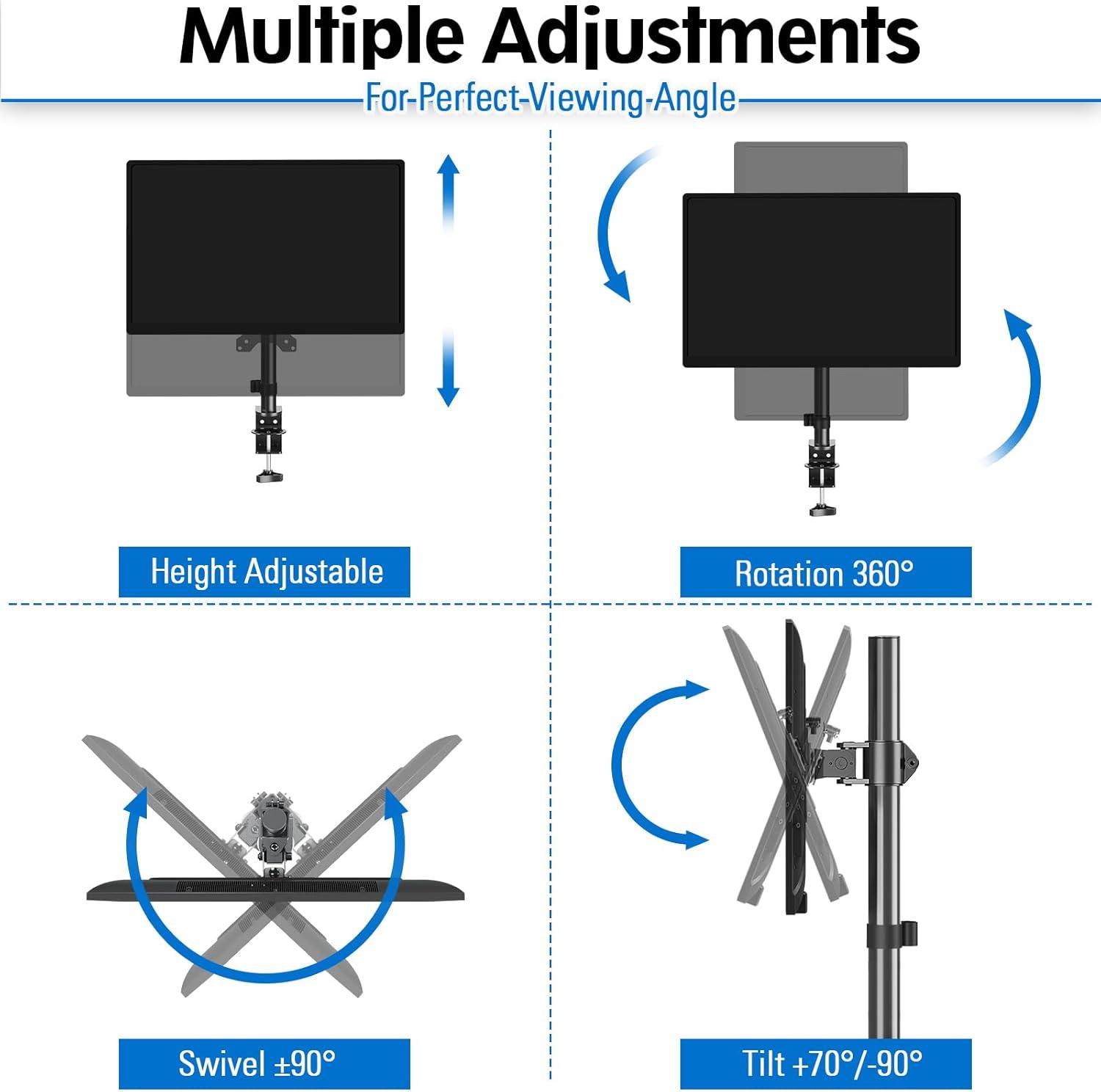 Adjustable Black Steel Single Monitor Desk Mount for 13-32 Inch Screens