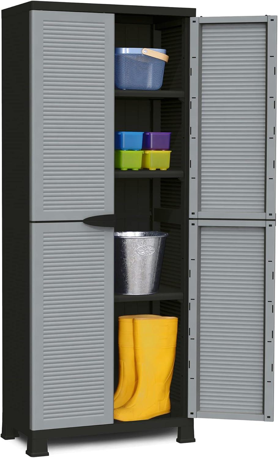 RAM Quality Products PRESTIGE UTILITY Indoor Outdoor Tool Storage Organizing Cabinet with Lockable Double Grey Doors