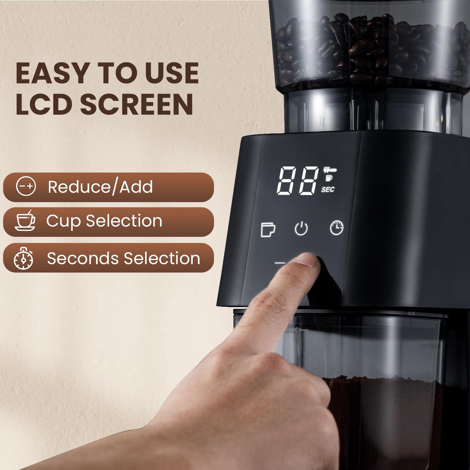 Ollygrin Conical Burr Coffee Grinder Electric Coffee Bean Grinder With Lcd Screen 30 Grind Settings Burr Mill Grinder, 2-12 Cups