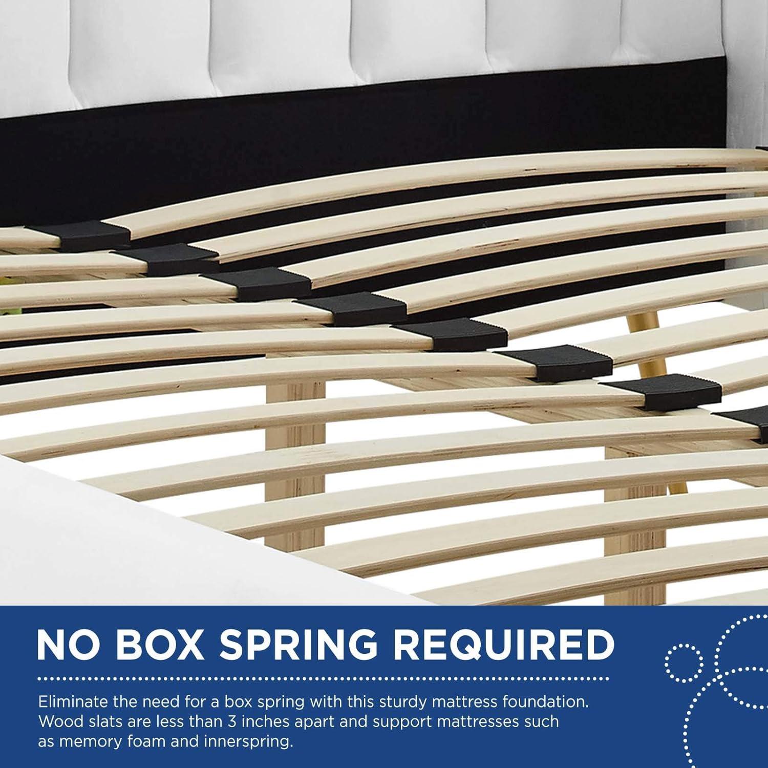 Queen Lana Performance Velvet Wingback Platform Bed White - Modway: Gold Metal Legs, No Box Spring Needed