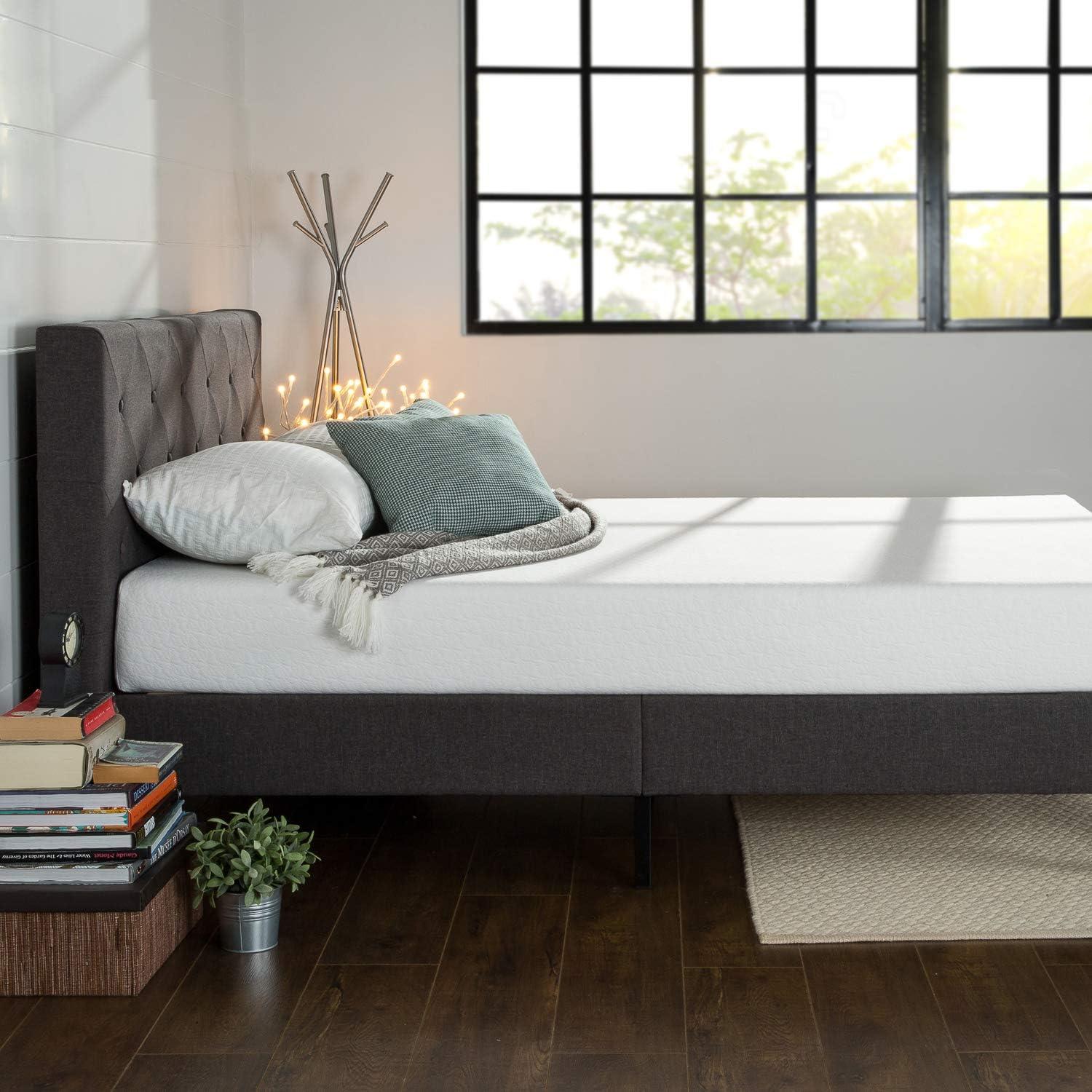 King Dark Grey Tufted Upholstered Platform Bed with Pine Slats