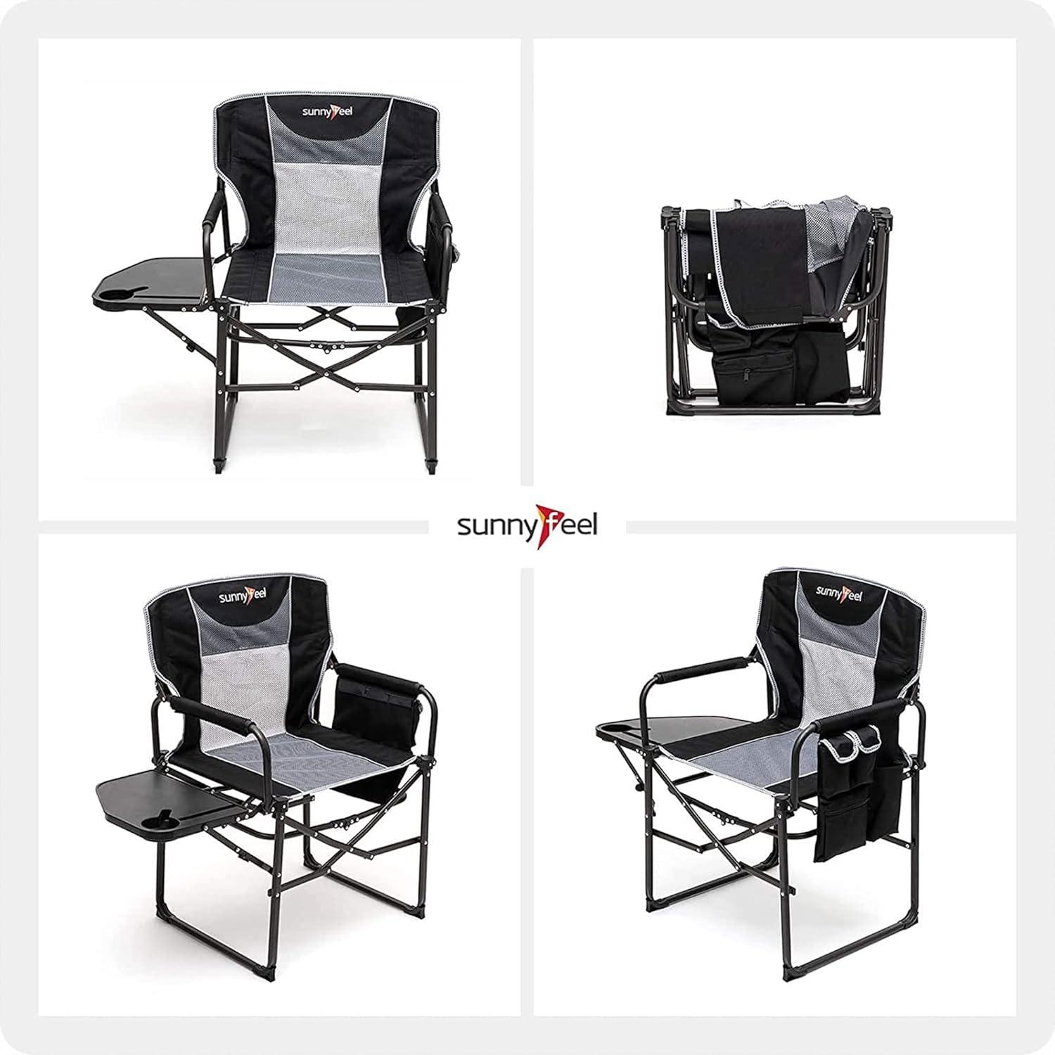 SUNNYFEEL Camping Directors Chair, Heavy Duty,Oversized Portable Folding Chair with Side Table, Pocket for Beach, Fishing,Trip,Picnic,Lawn,Concert Outdoor Foldable Camp Chairs