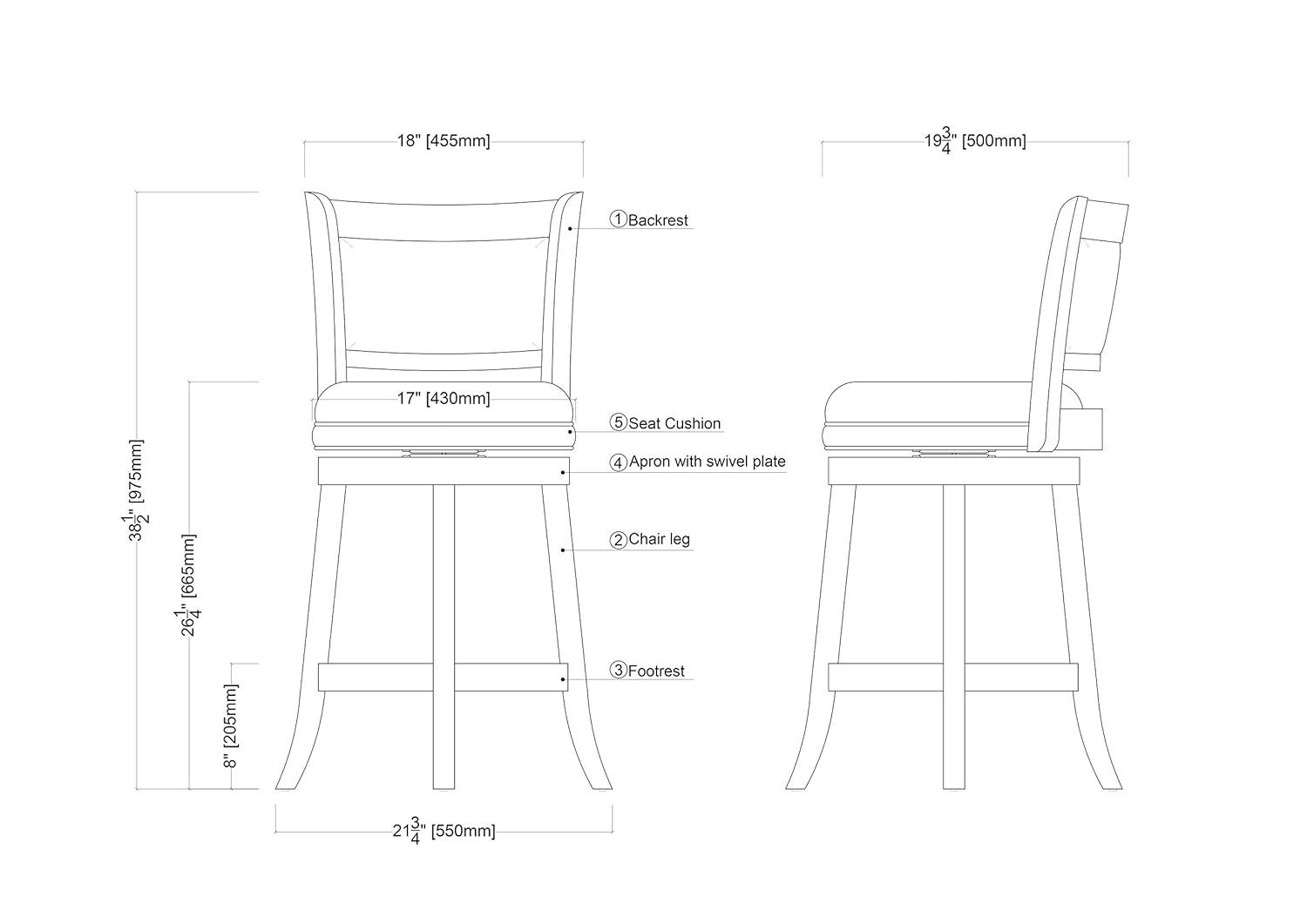 29" Augusta Swivel Barstool Brown - Boraam Industries: Contoured Back, Rubberwood Legs, 300 lbs Capacity