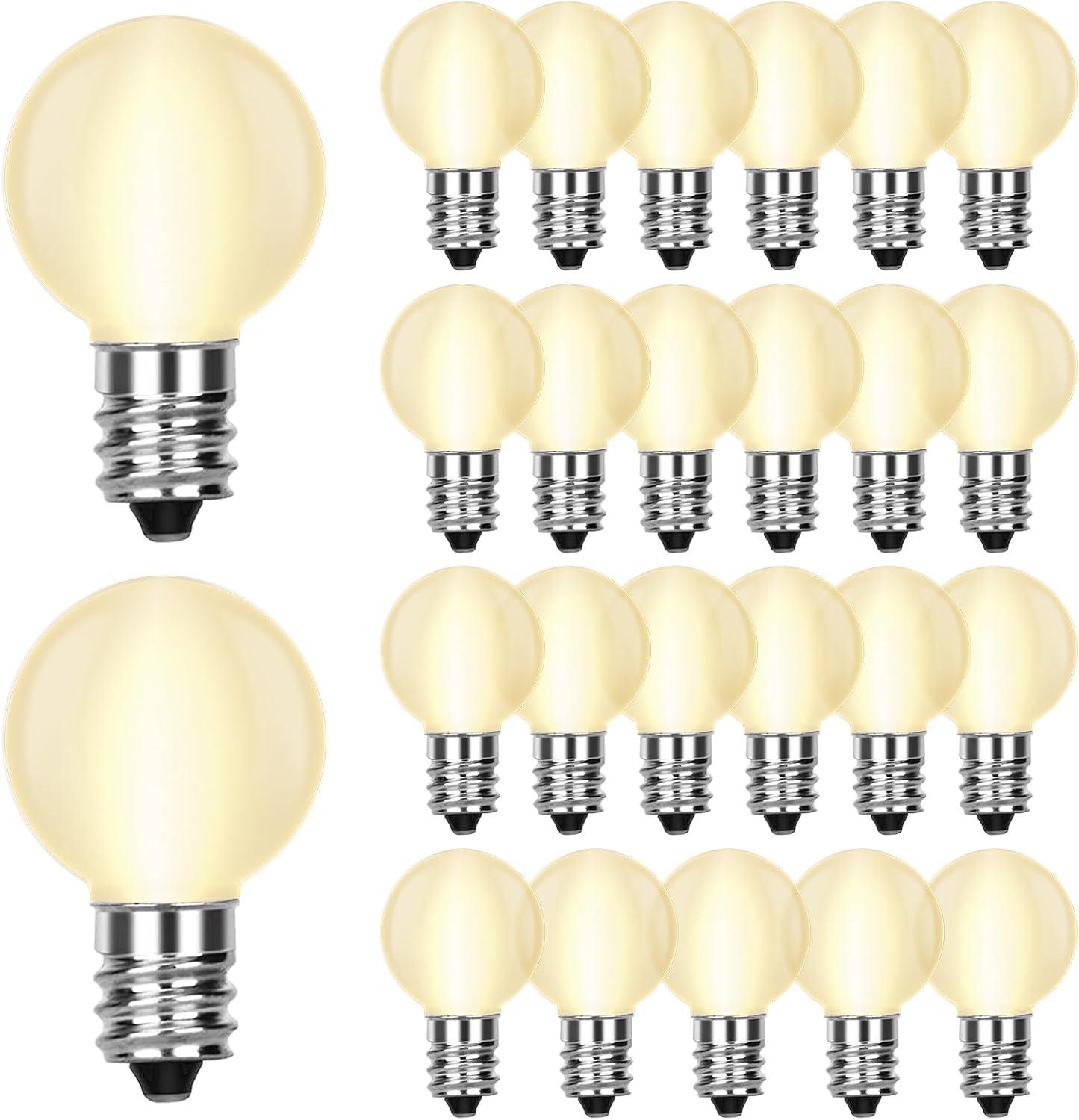 Frosted White G40 Globe Dimmable Outdoor String Light Bulbs, 25-Pack