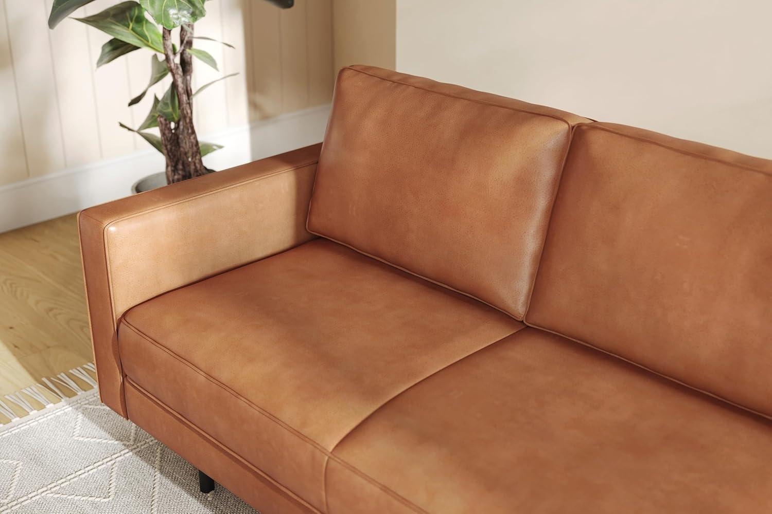 Cognac Brown Leather 90" Sofa with Removable Cushions