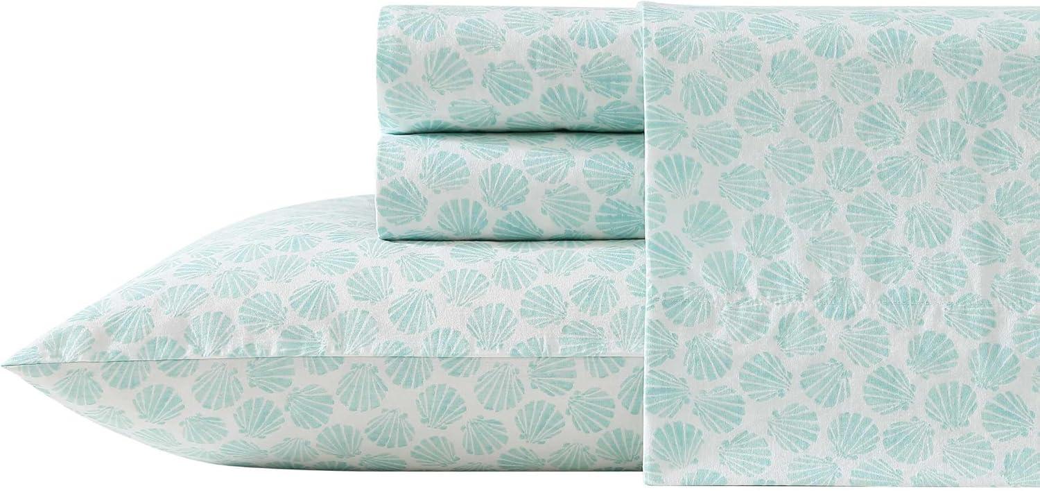 Margate Shells Blue Cotton Percale Full Sheet Set