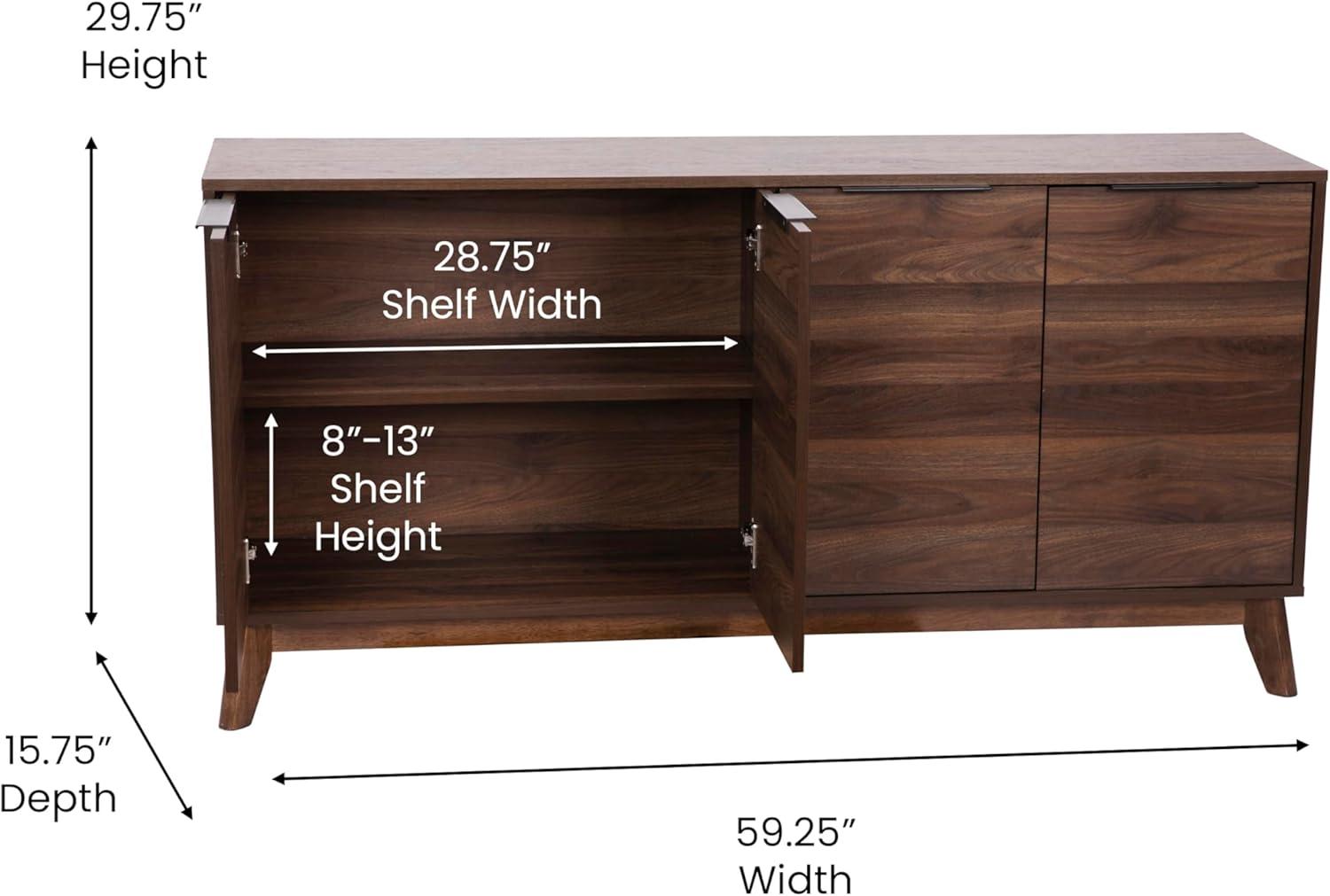 Flash Furniture 60" Buffet Cabinet with 4 Soft Close Doors and Adjustable Shelves - Dark Walnut