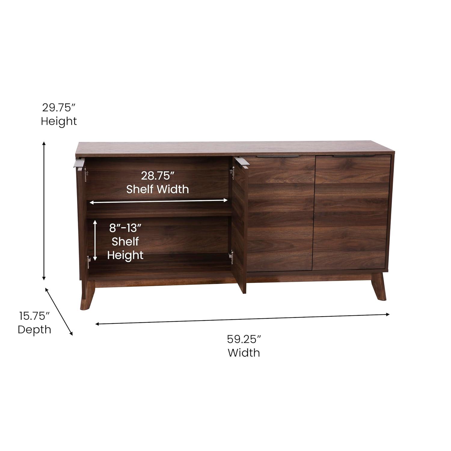 Flash Furniture 60" Buffet Cabinet with 4 Soft Close Doors and Adjustable Shelves - Dark Walnut