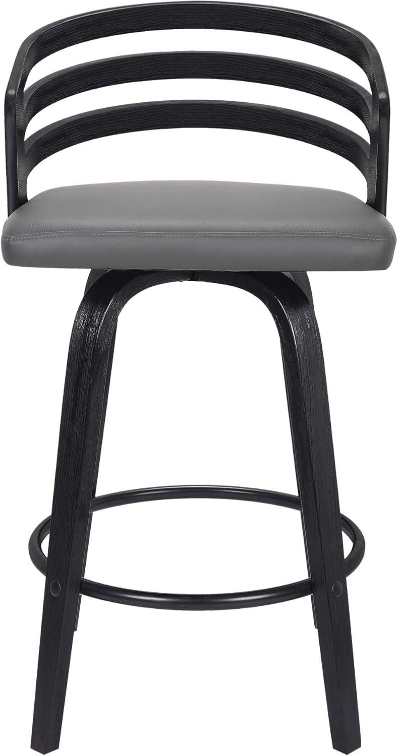 Armen Living 26" Jayden Swivel Counter Height Barstool Black/Gray: Upholstered, Mid-Century Modern Design