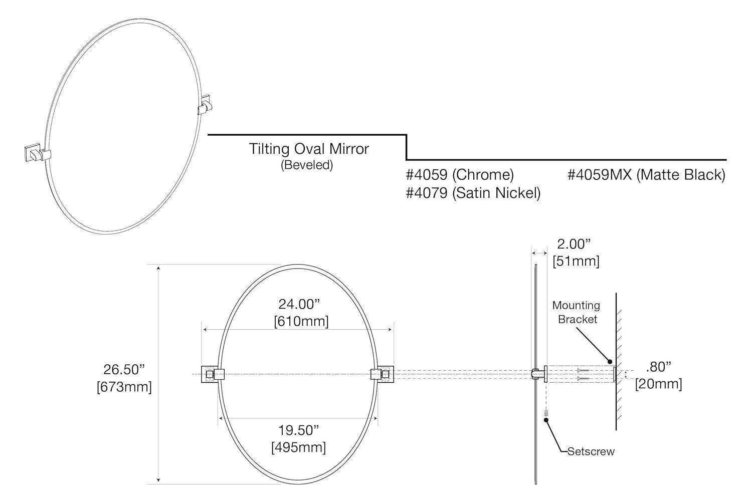 Elevate Frameless Oval Wall Mirror | Bathroom Vanity Pivoting and Beveled Mirror