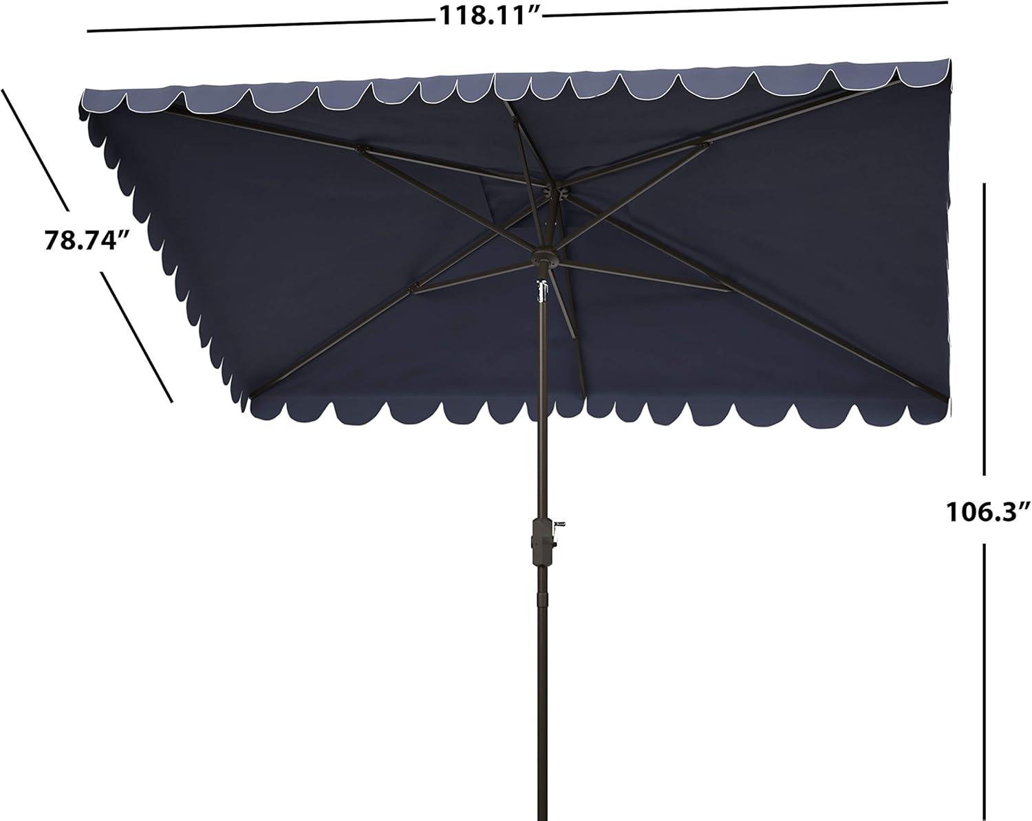 Venice 6.5 X 10 Ft Rectangle Crank Umbrella - PAT8310 - Navy/White - Safavieh